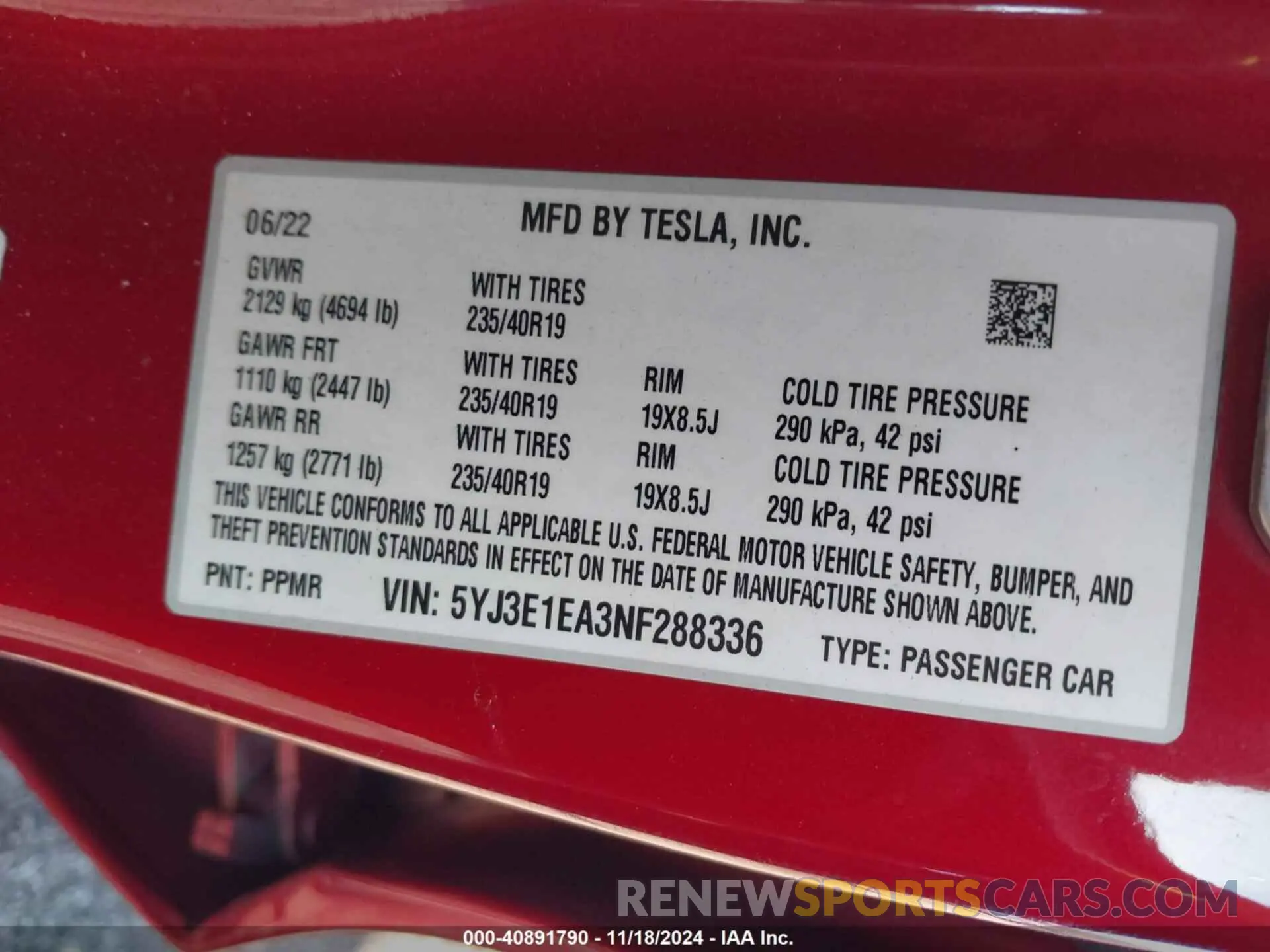 9 Photograph of a damaged car 5YJ3E1EA3NF288336 TESLA MODEL 3 2022
