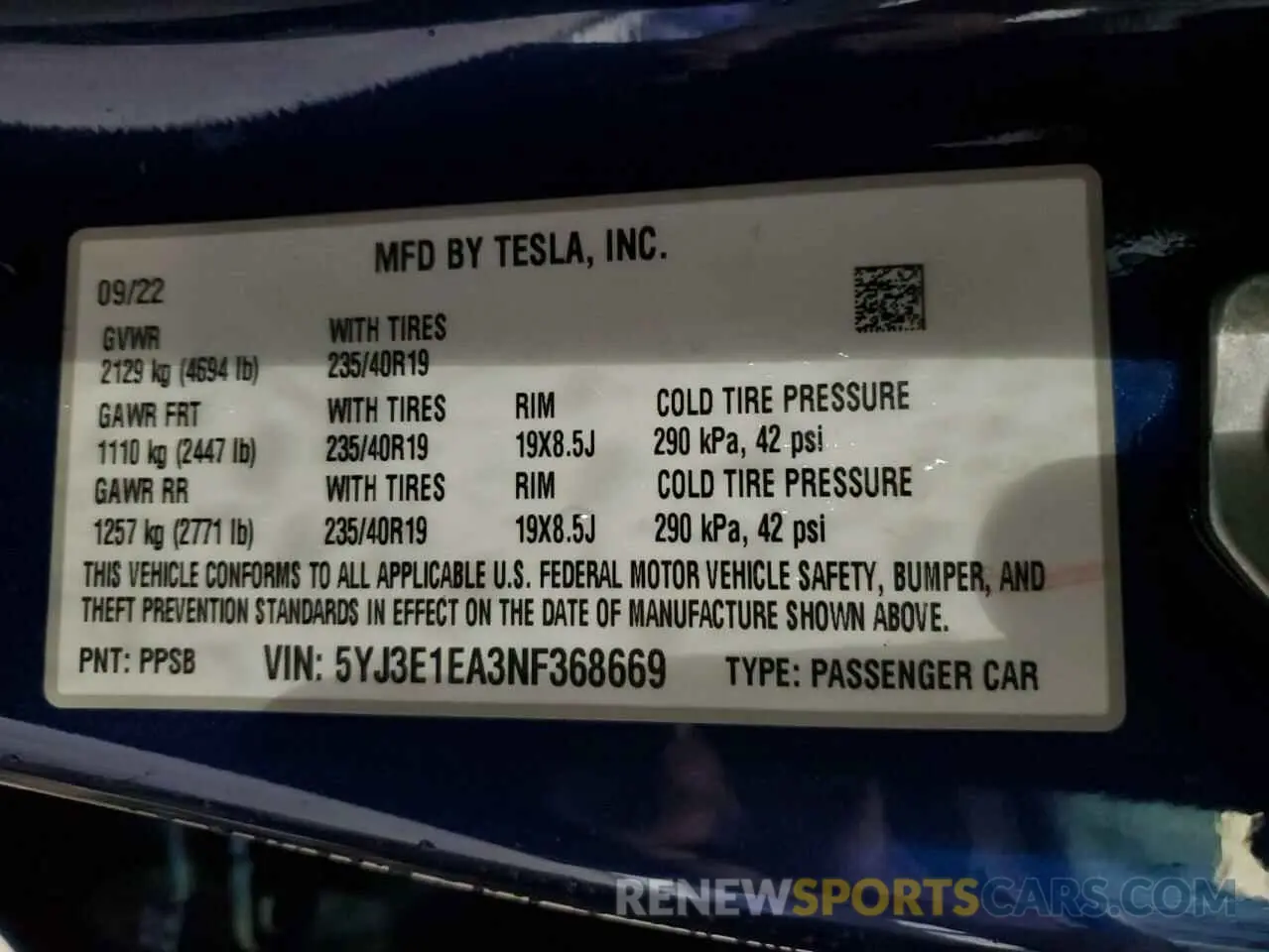 12 Photograph of a damaged car 5YJ3E1EA3NF368669 TESLA MODEL 3 2022
