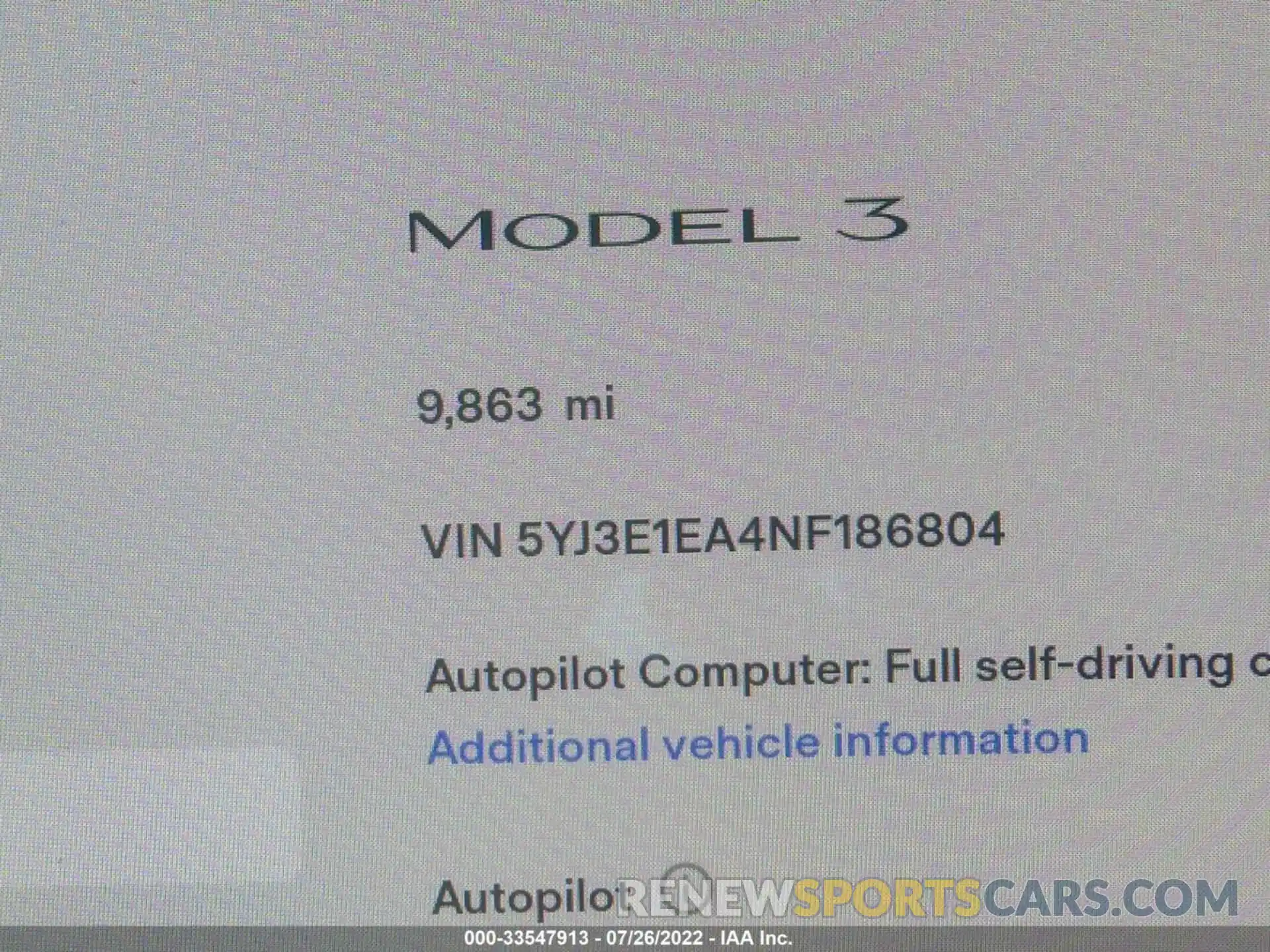 7 Photograph of a damaged car 5YJ3E1EA4NF186804 TESLA MODEL 3 2022