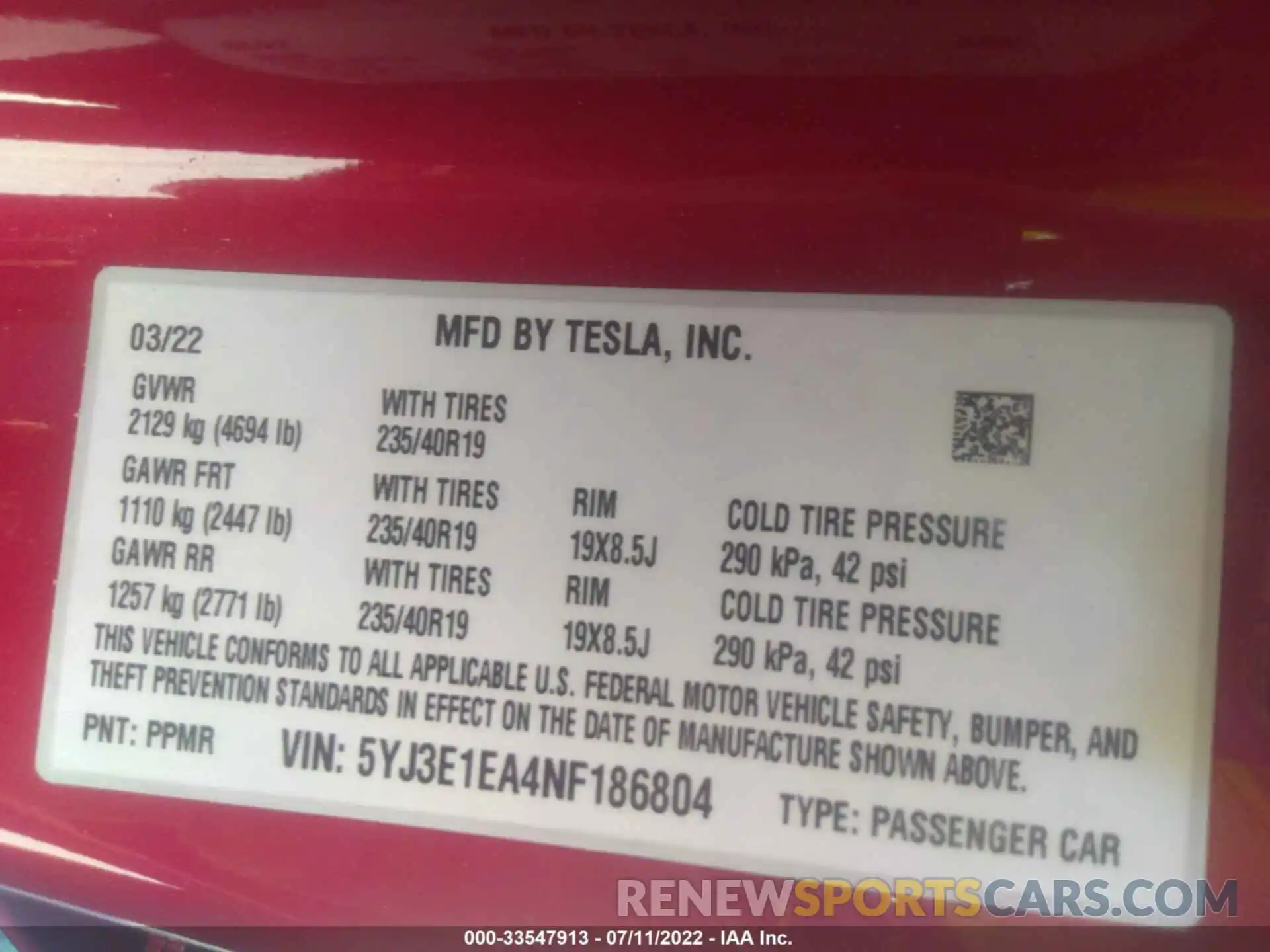 9 Photograph of a damaged car 5YJ3E1EA4NF186804 TESLA MODEL 3 2022