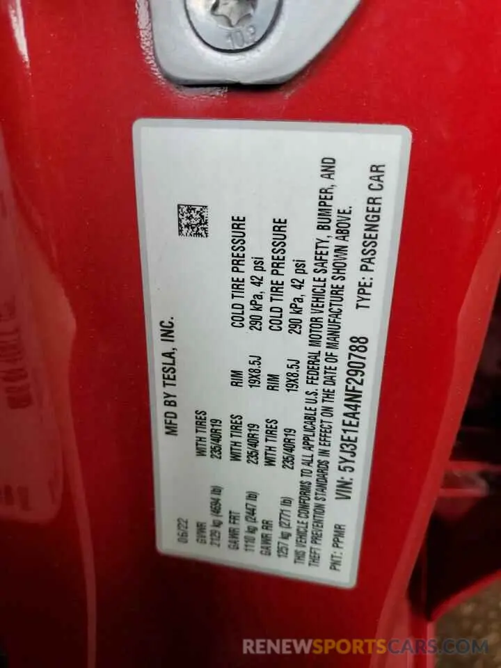 13 Photograph of a damaged car 5YJ3E1EA4NF290788 TESLA MODEL 3 2022