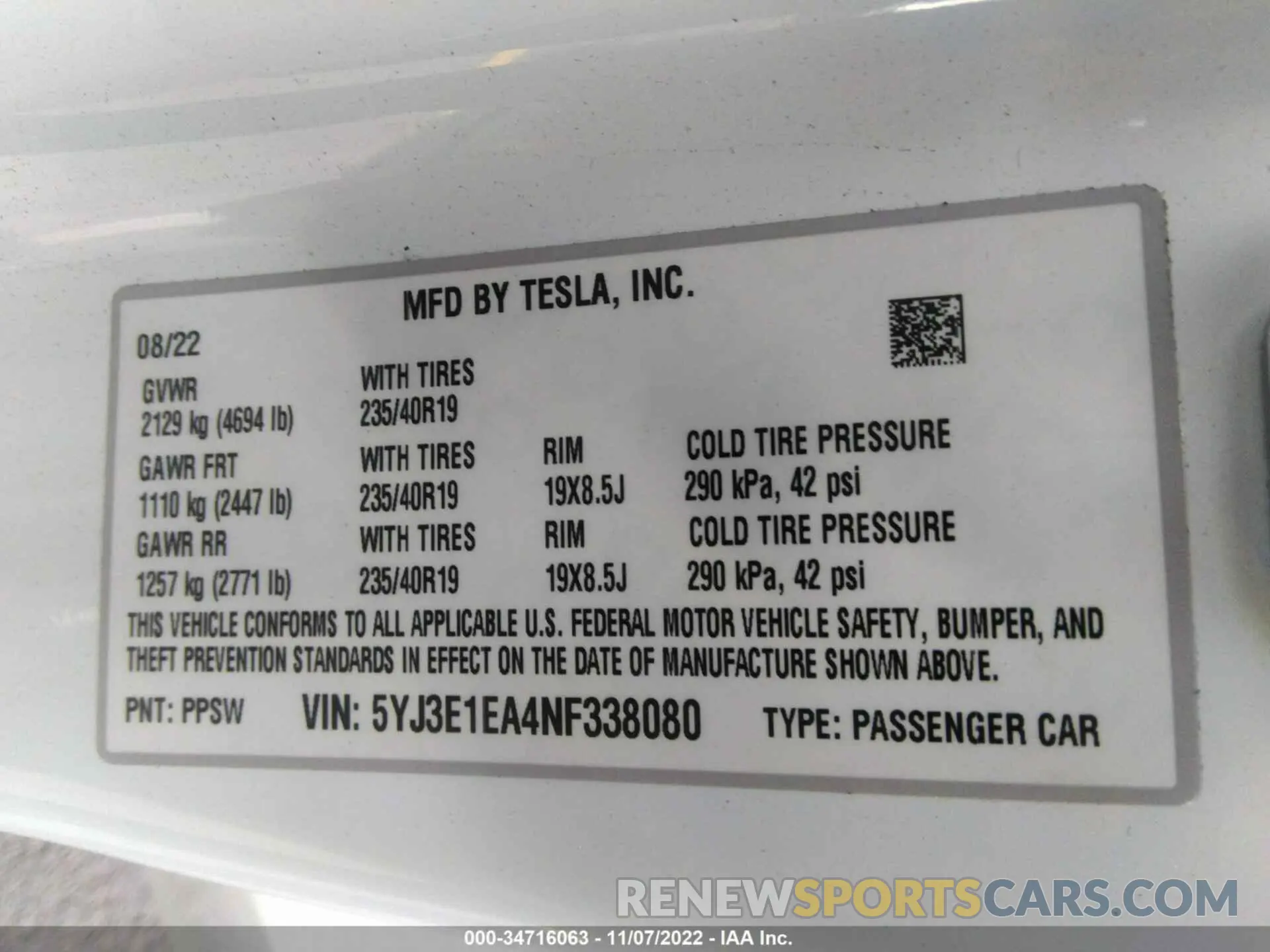 9 Photograph of a damaged car 5YJ3E1EA4NF338080 TESLA MODEL 3 2022