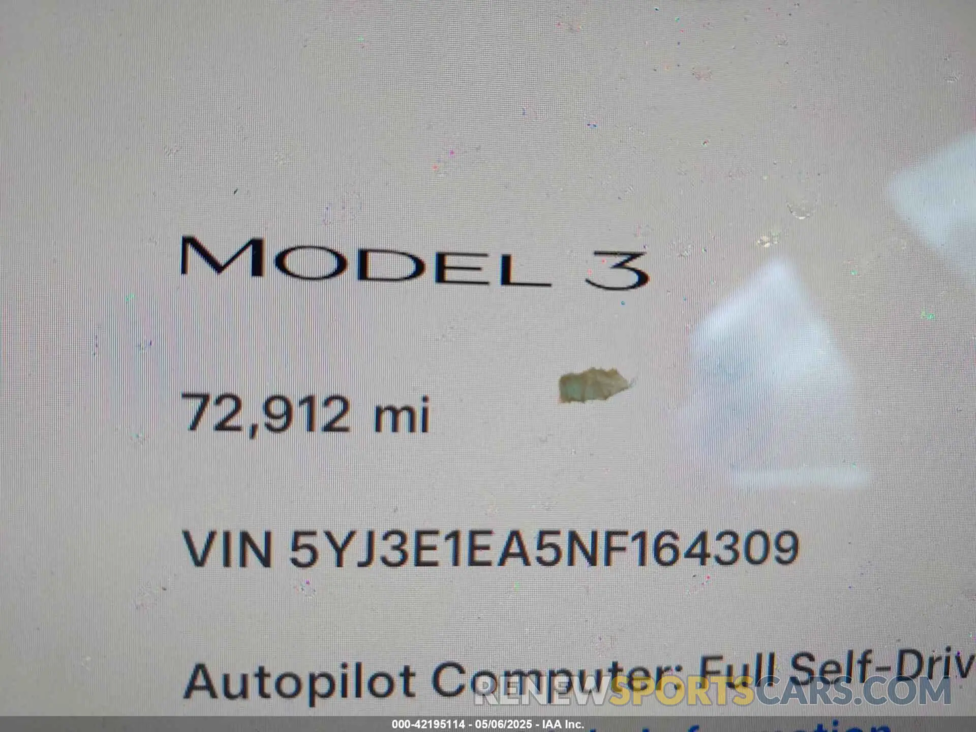 14 Photograph of a damaged car 5YJ3E1EA5NF164309 TESLA MODEL 3 2022