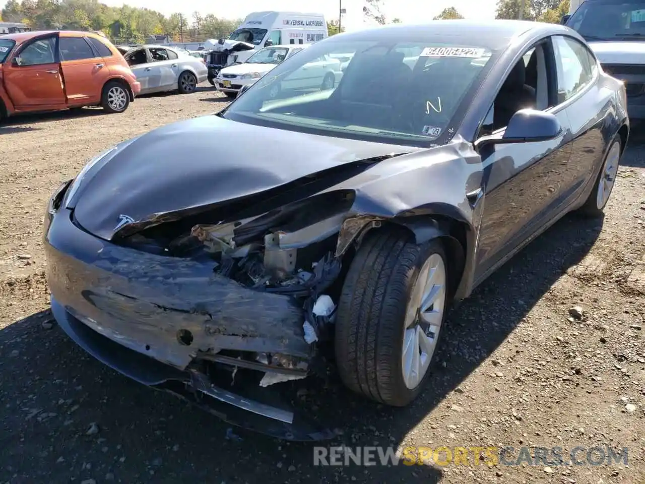 2 Photograph of a damaged car 5YJ3E1EA5NF186861 TESLA MODEL 3 2022