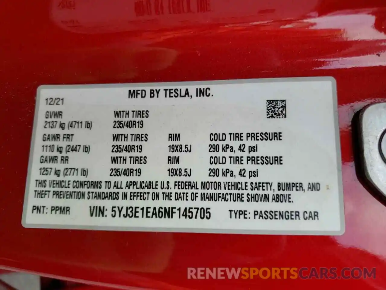 12 Photograph of a damaged car 5YJ3E1EA6NF145705 TESLA MODEL 3 2022