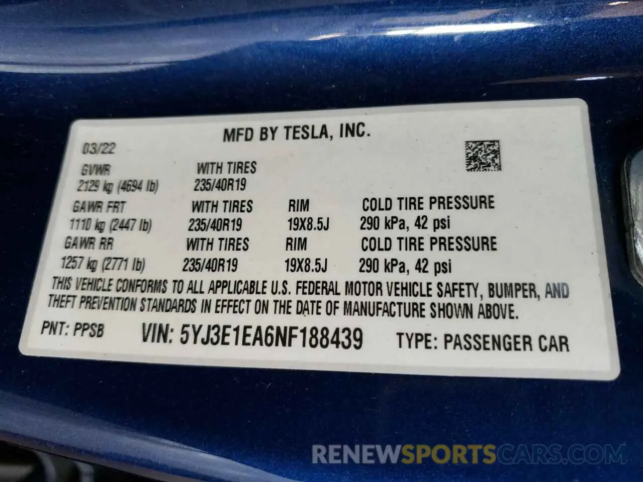 12 Photograph of a damaged car 5YJ3E1EA6NF188439 TESLA MODEL 3 2022
