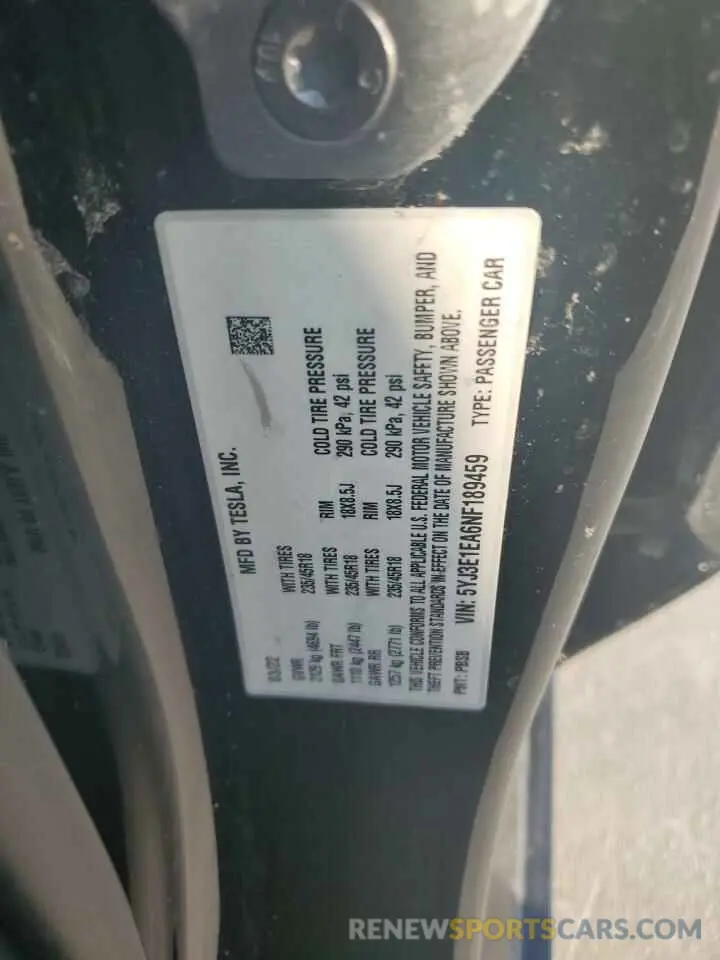 12 Photograph of a damaged car 5YJ3E1EA6NF189459 TESLA MODEL 3 2022