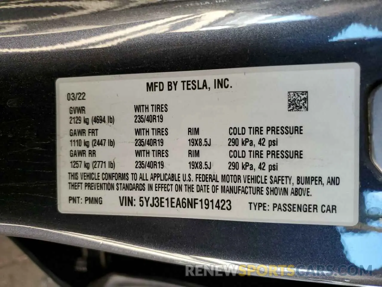 12 Photograph of a damaged car 5YJ3E1EA6NF191423 TESLA MODEL 3 2022