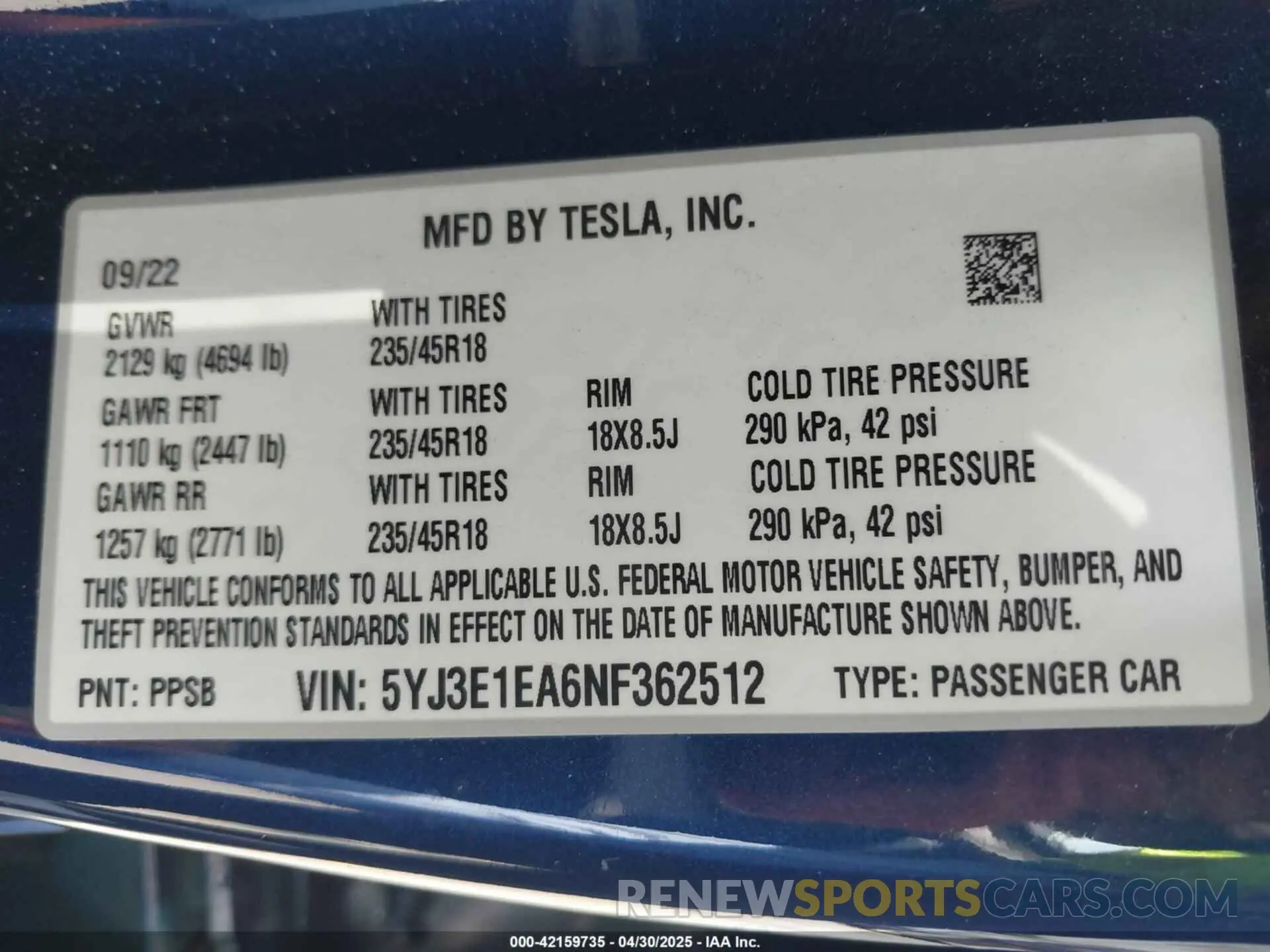 9 Photograph of a damaged car 5YJ3E1EA6NF362512 TESLA MODEL 3 2022
