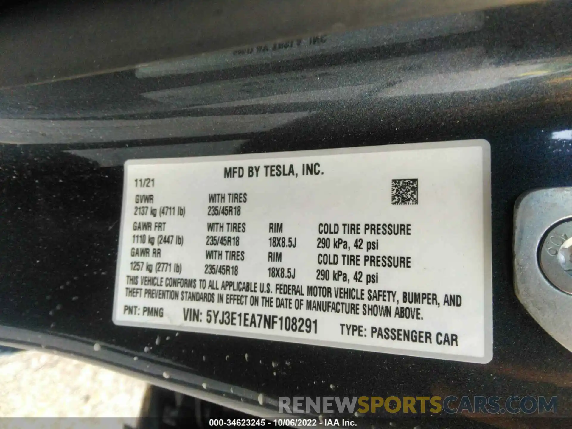 9 Photograph of a damaged car 5YJ3E1EA7NF108291 TESLA MODEL 3 2022