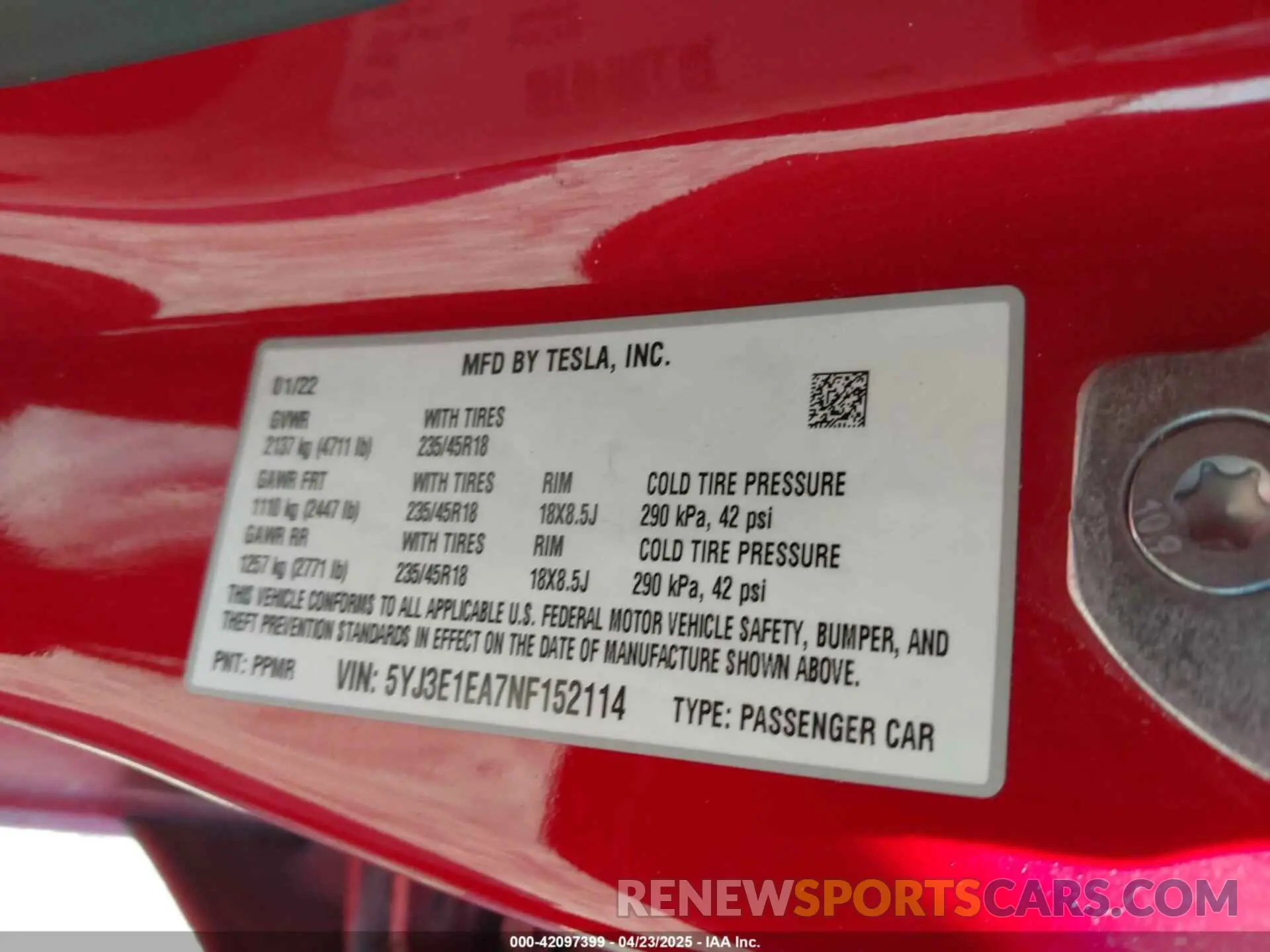 9 Photograph of a damaged car 5YJ3E1EA7NF152114 TESLA MODEL 3 2022