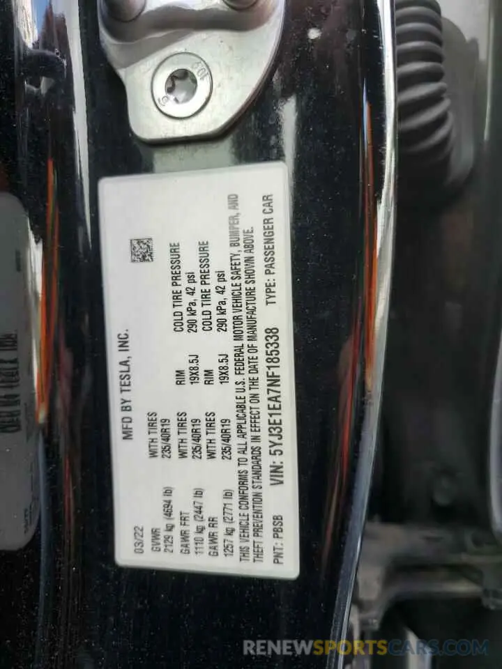 13 Photograph of a damaged car 5YJ3E1EA7NF185338 TESLA MODEL 3 2022
