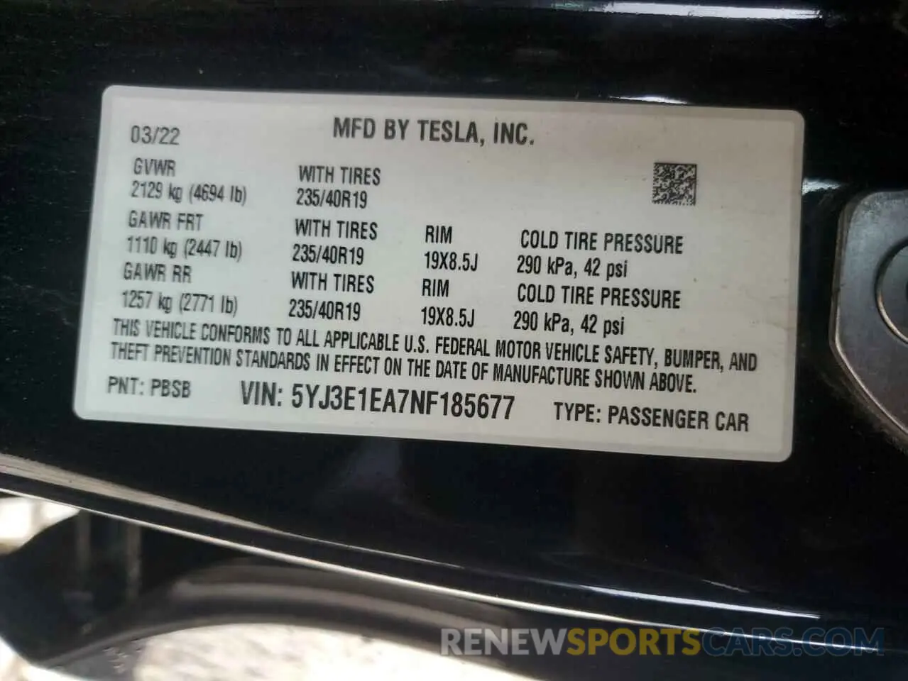 14 Photograph of a damaged car 5YJ3E1EA7NF185677 TESLA MODEL 3 2022