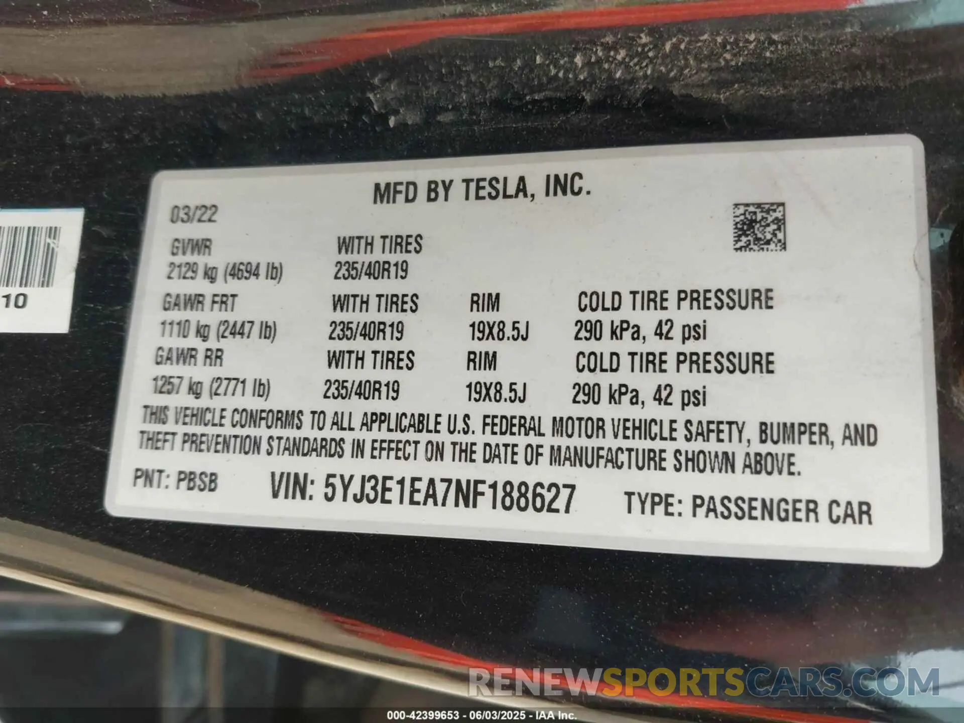 9 Photograph of a damaged car 5YJ3E1EA7NF188627 TESLA MODEL 3 2022