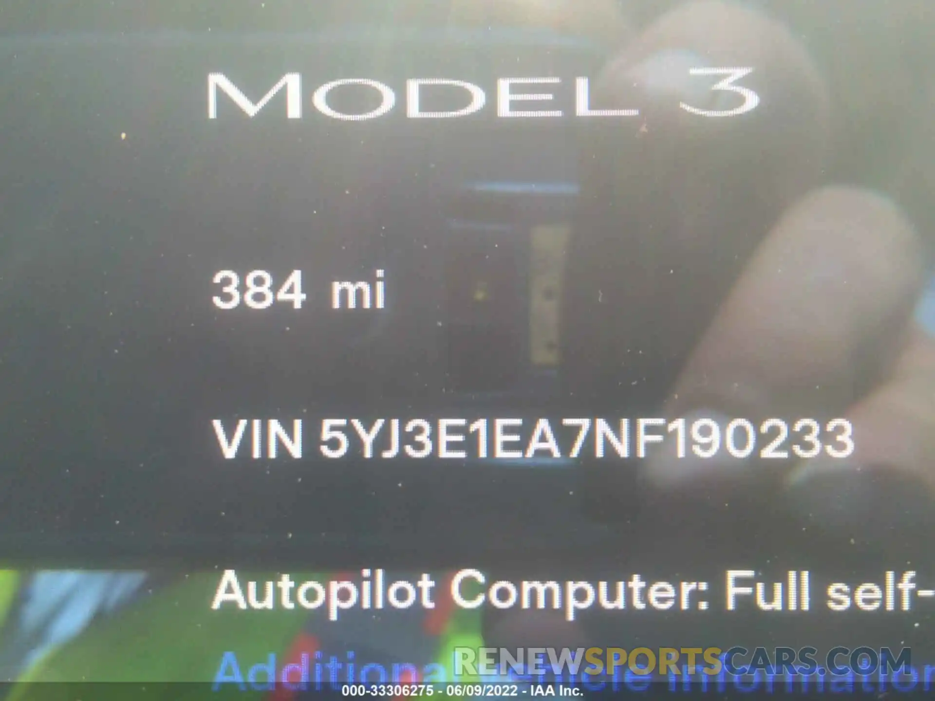 7 Photograph of a damaged car 5YJ3E1EA7NF190233 TESLA MODEL 3 2022