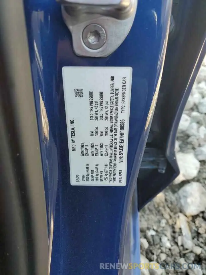 13 Photograph of a damaged car 5YJ3E1EA7NF190586 TESLA MODEL 3 2022