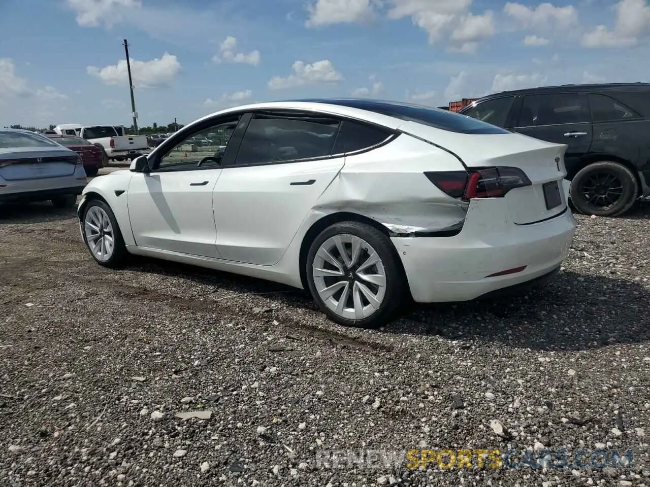 2 Photograph of a damaged car 5YJ3E1EA7NF340759 TESLA MODEL 3 2022