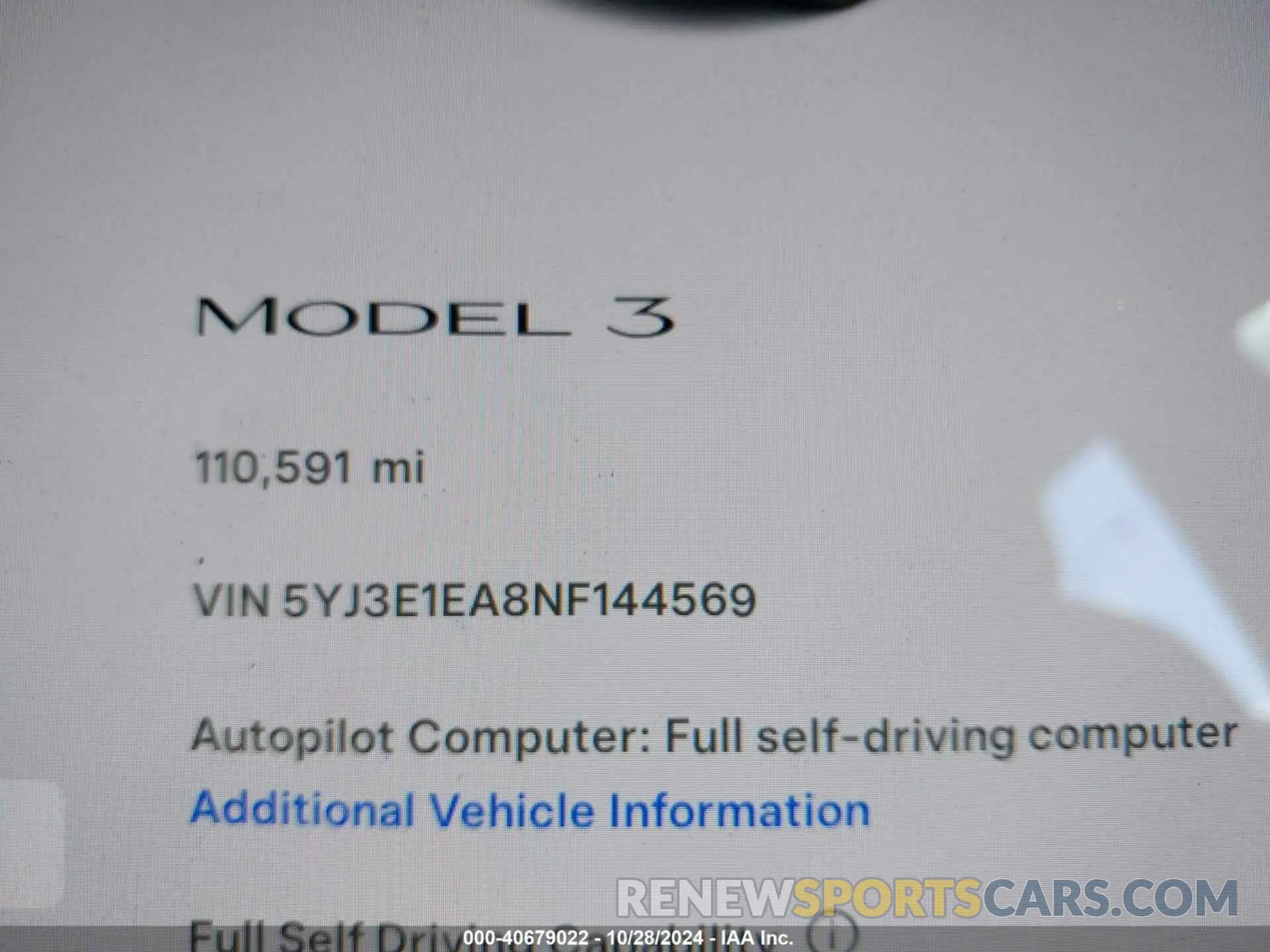 15 Photograph of a damaged car 5YJ3E1EA8NF144569 TESLA MODEL 3 2022