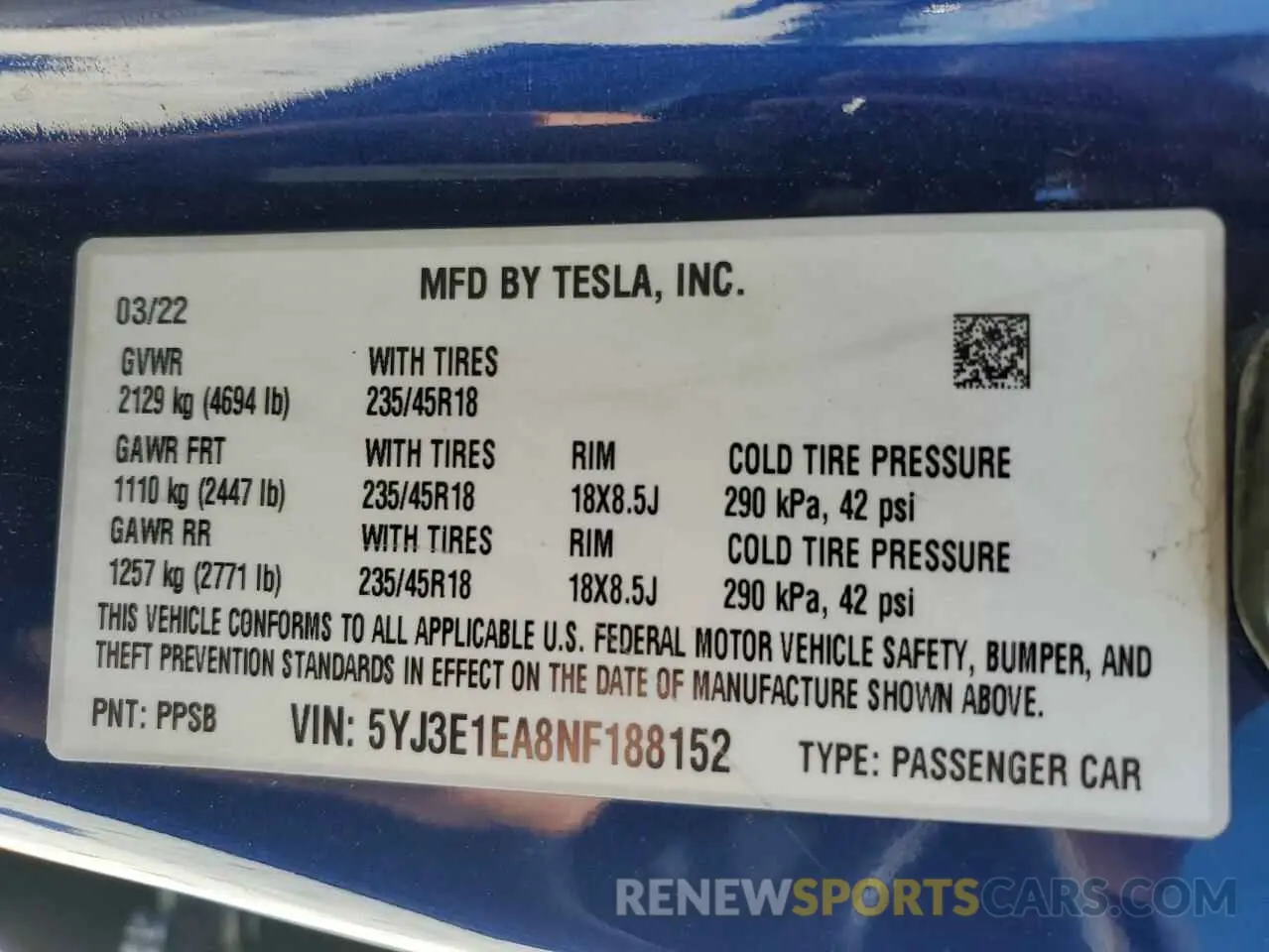13 Photograph of a damaged car 5YJ3E1EA8NF188152 TESLA MODEL 3 2022