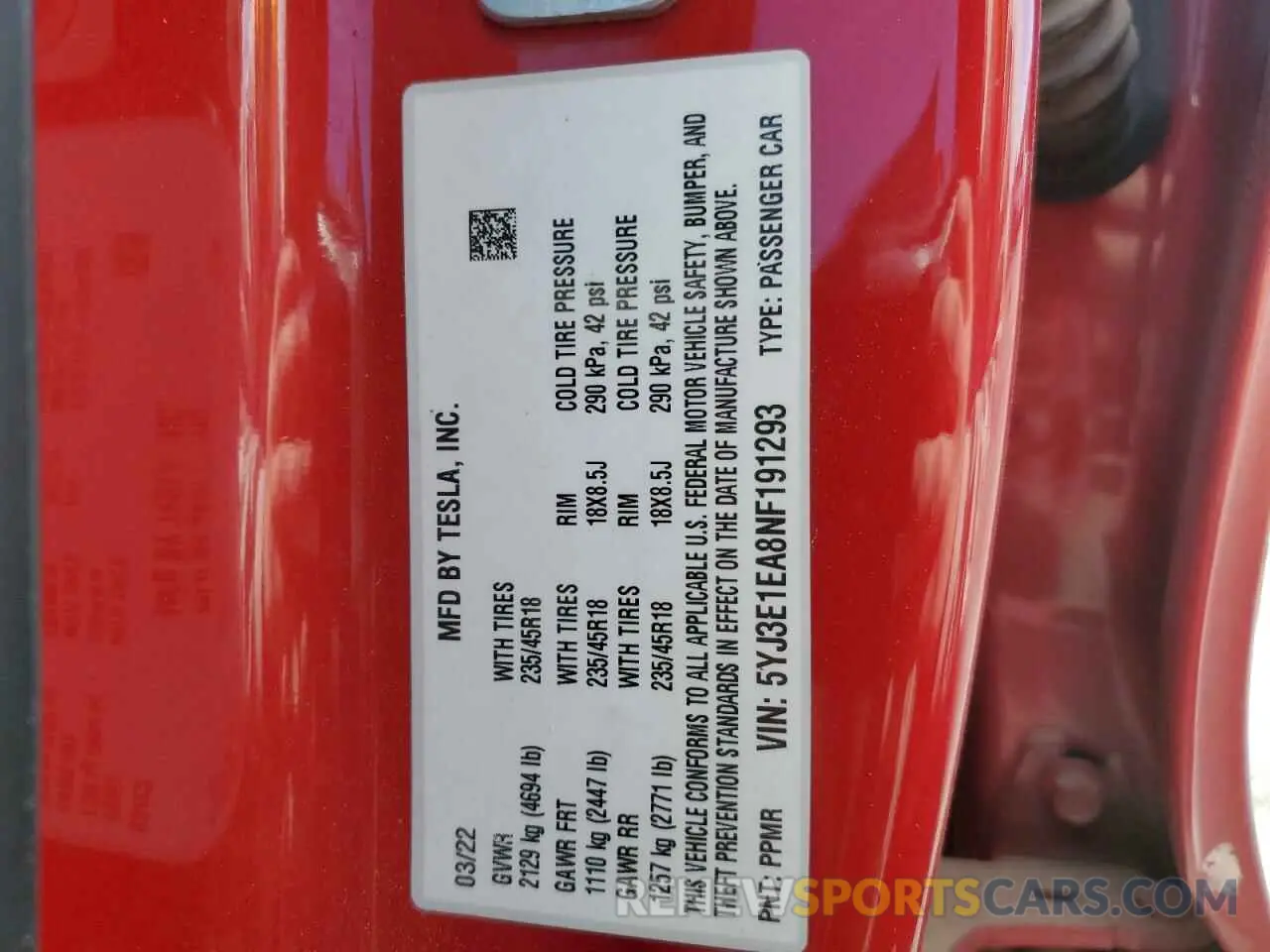 12 Photograph of a damaged car 5YJ3E1EA8NF191293 TESLA MODEL 3 2022