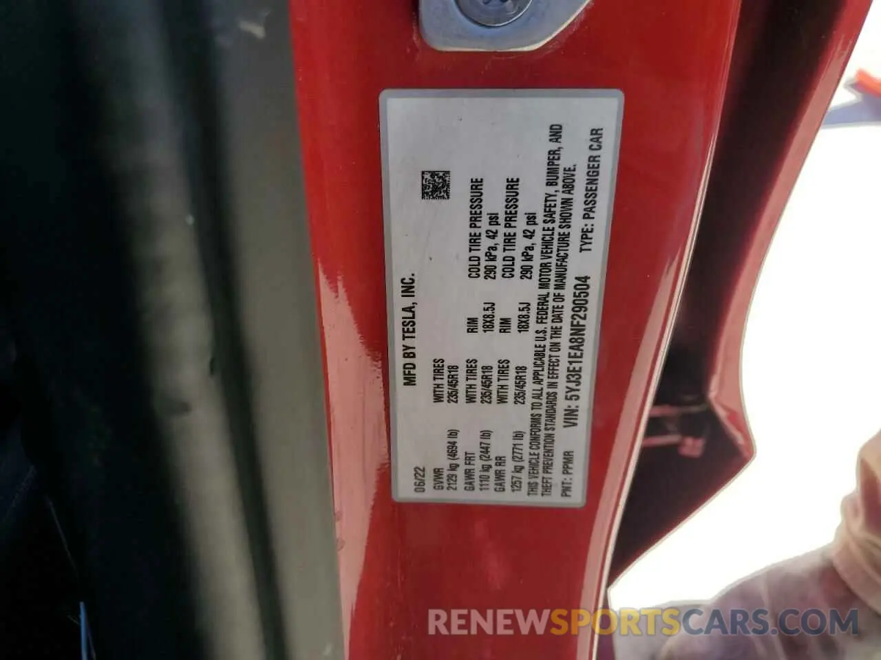 12 Photograph of a damaged car 5YJ3E1EA8NF290504 TESLA MODEL 3 2022