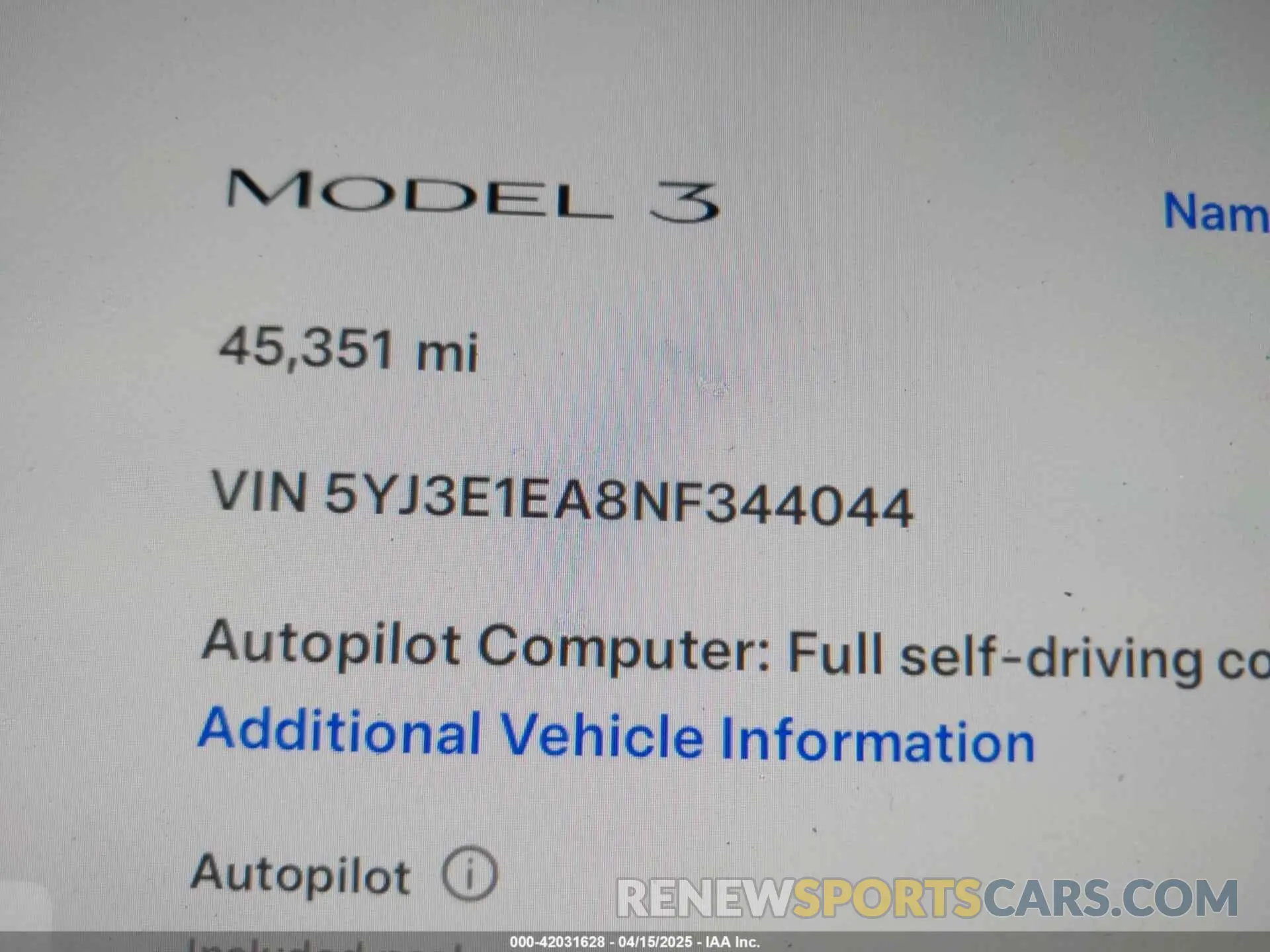 7 Photograph of a damaged car 5YJ3E1EA8NF344044 TESLA MODEL 3 2022