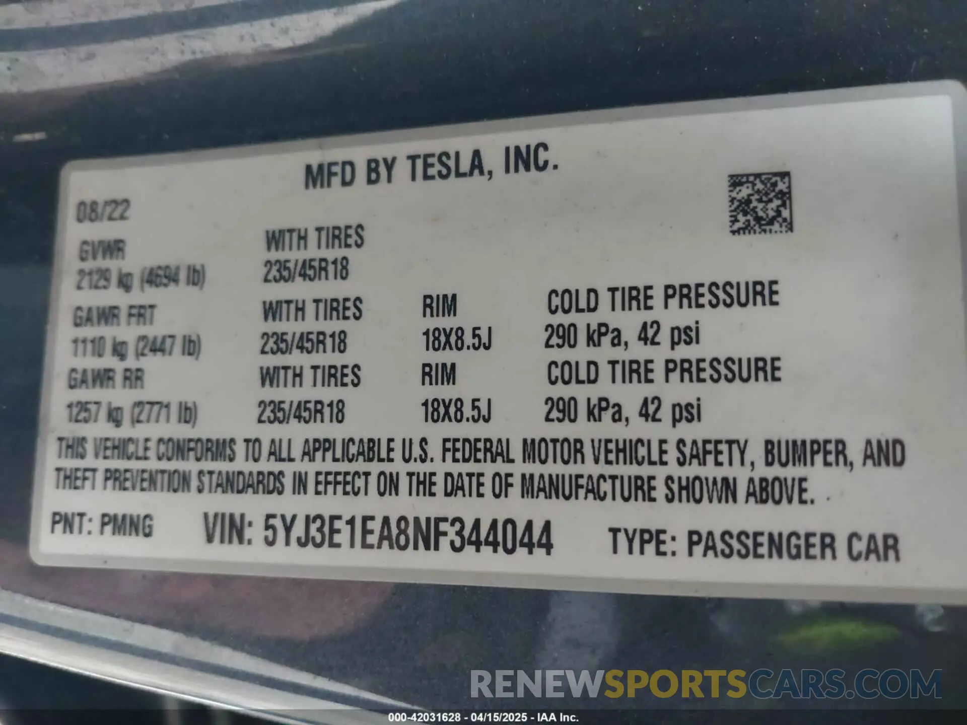 9 Photograph of a damaged car 5YJ3E1EA8NF344044 TESLA MODEL 3 2022