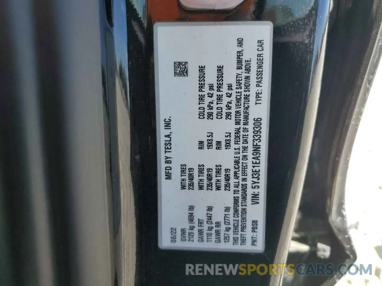 14 Photograph of a damaged car 5YJ3E1EA9NF339306 TESLA MODEL 3 2022