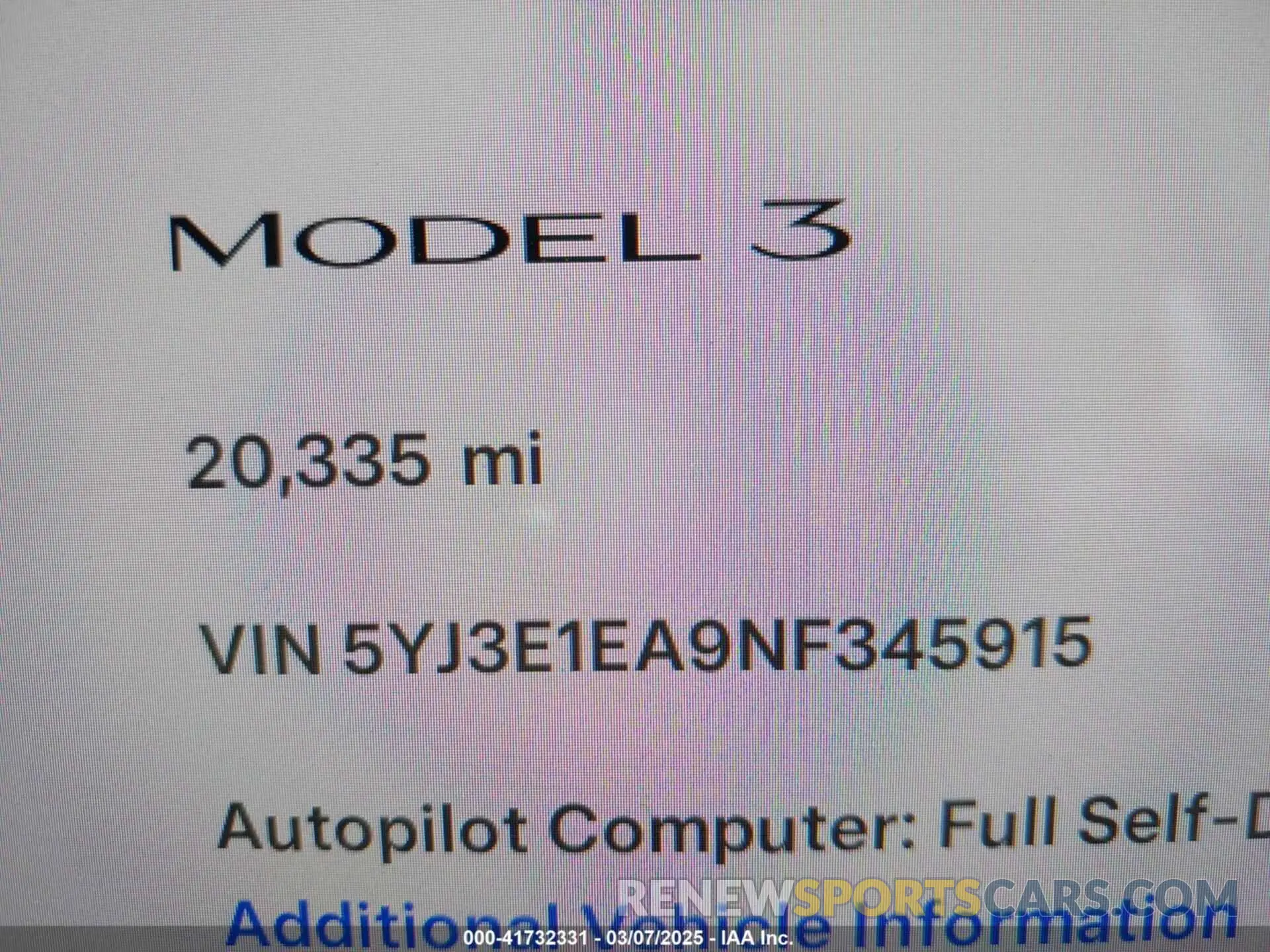 7 Photograph of a damaged car 5YJ3E1EA9NF345915 TESLA MODEL 3 2022