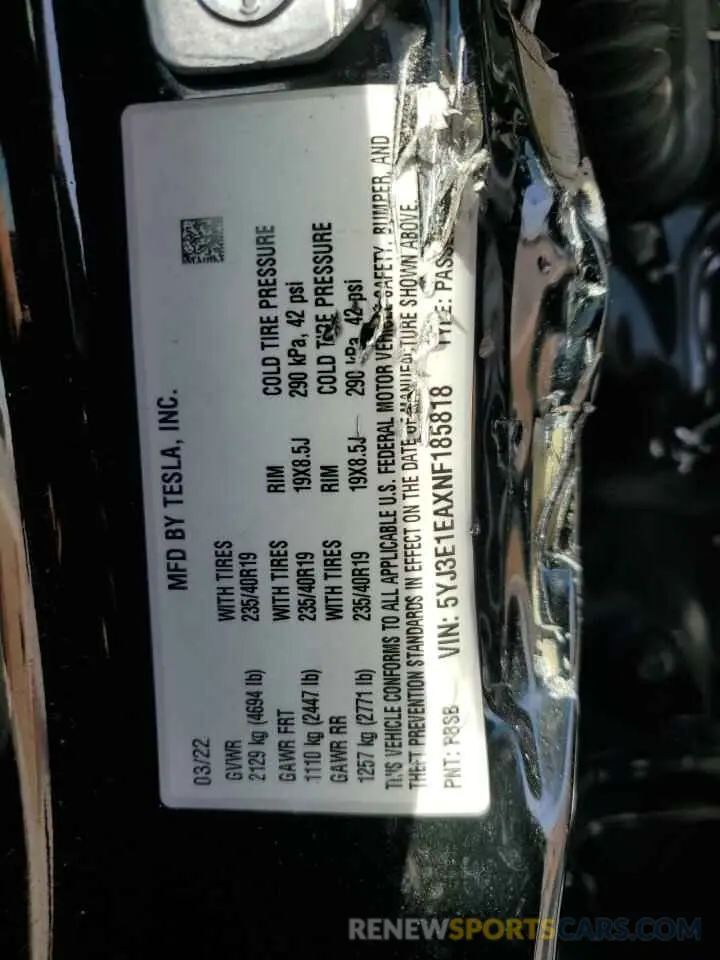 14 Photograph of a damaged car 5YJ3E1EAXNF185818 TESLA MODEL 3 2022
