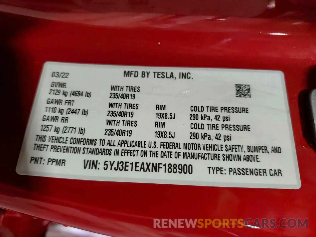 13 Photograph of a damaged car 5YJ3E1EAXNF188900 TESLA MODEL 3 2022