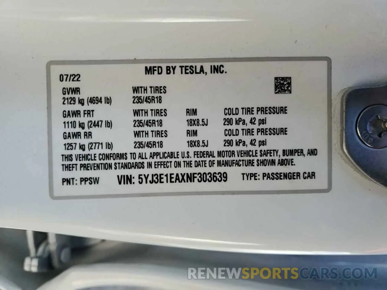 13 Photograph of a damaged car 5YJ3E1EAXNF303639 TESLA MODEL 3 2022