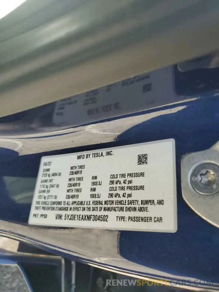 13 Photograph of a damaged car 5YJ3E1EAXNF304502 TESLA MODEL 3 2022