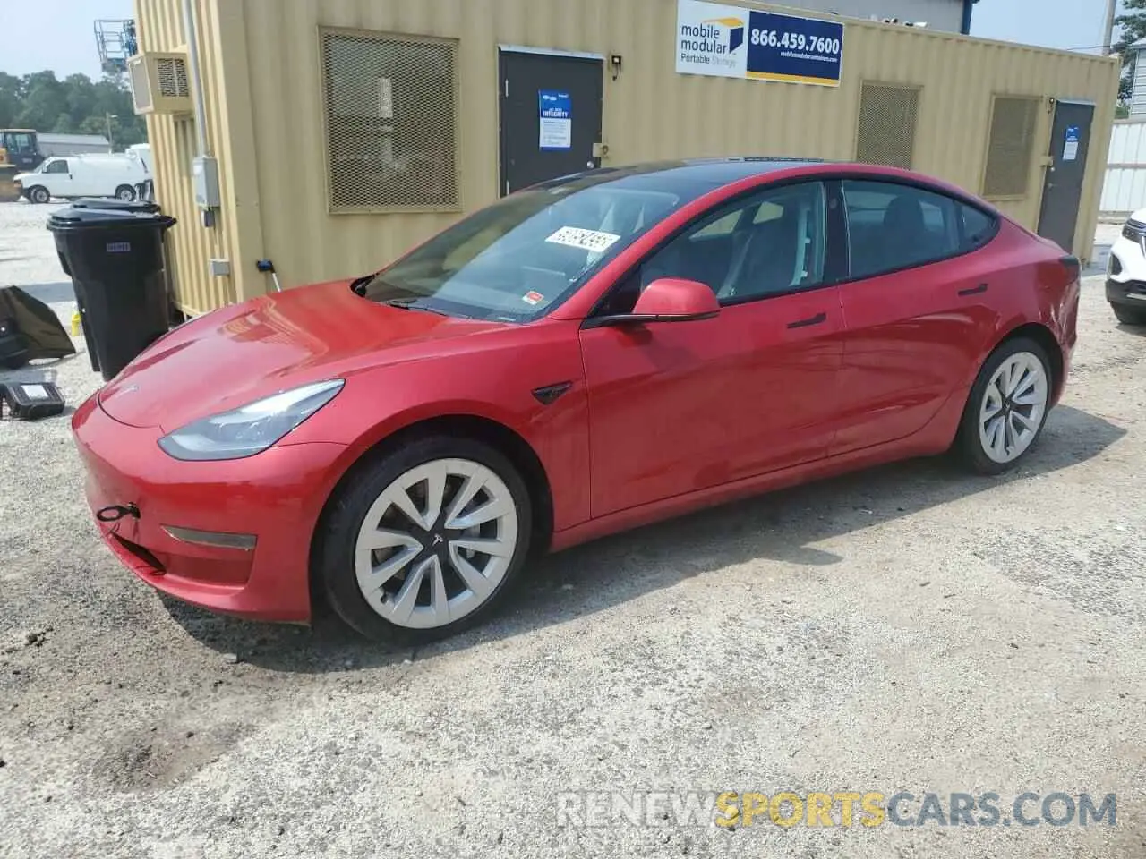 1 Photograph of a damaged car 5YJ3E1EAXNF369821 TESLA MODEL 3 2022