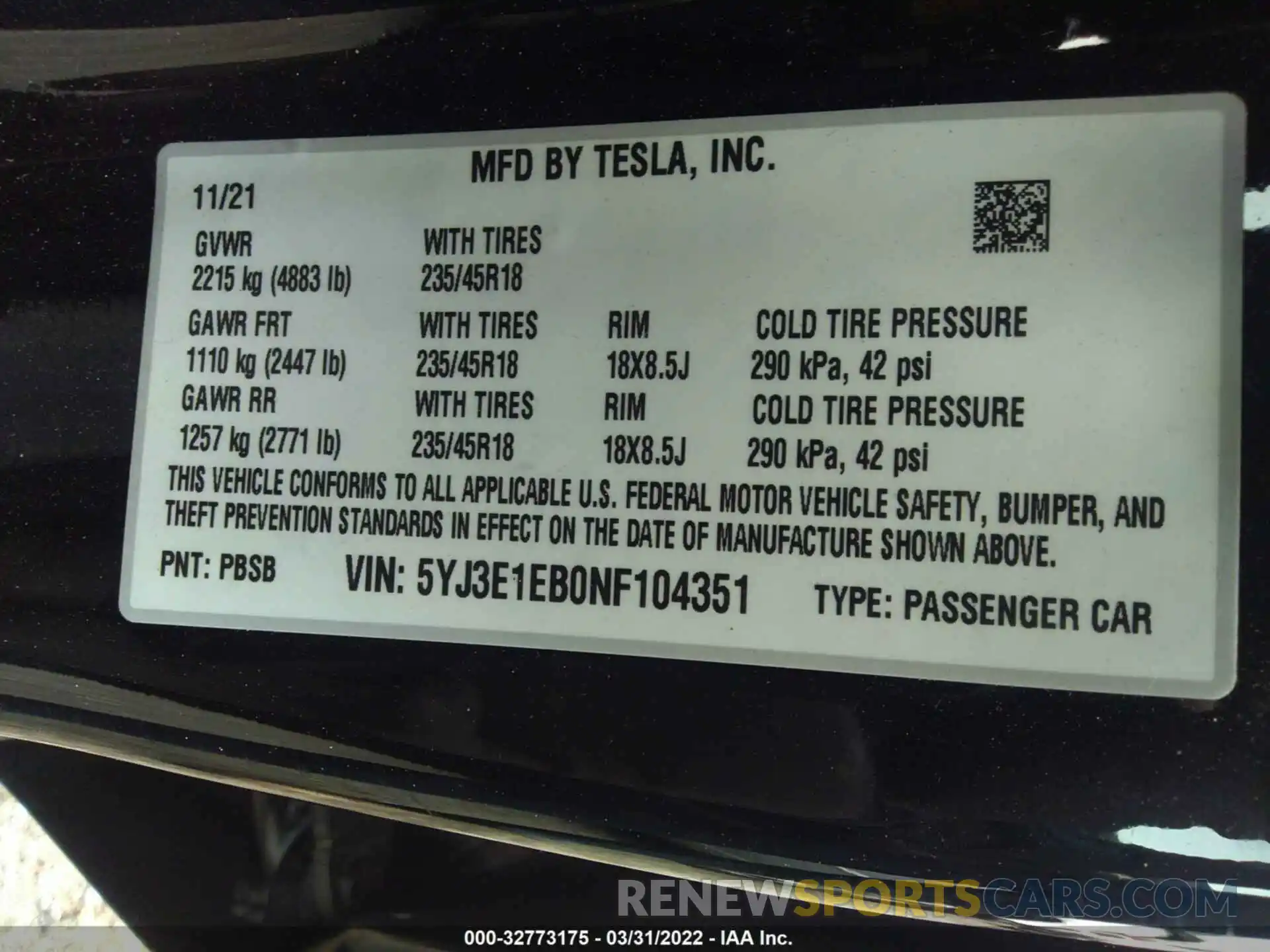 9 Photograph of a damaged car 5YJ3E1EB0NF104351 TESLA MODEL 3 2022