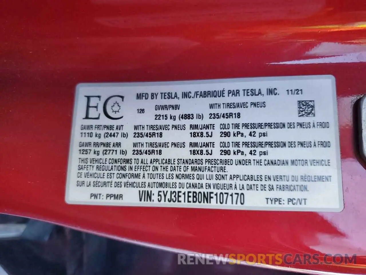 13 Photograph of a damaged car 5YJ3E1EB0NF107170 TESLA MODEL 3 2022