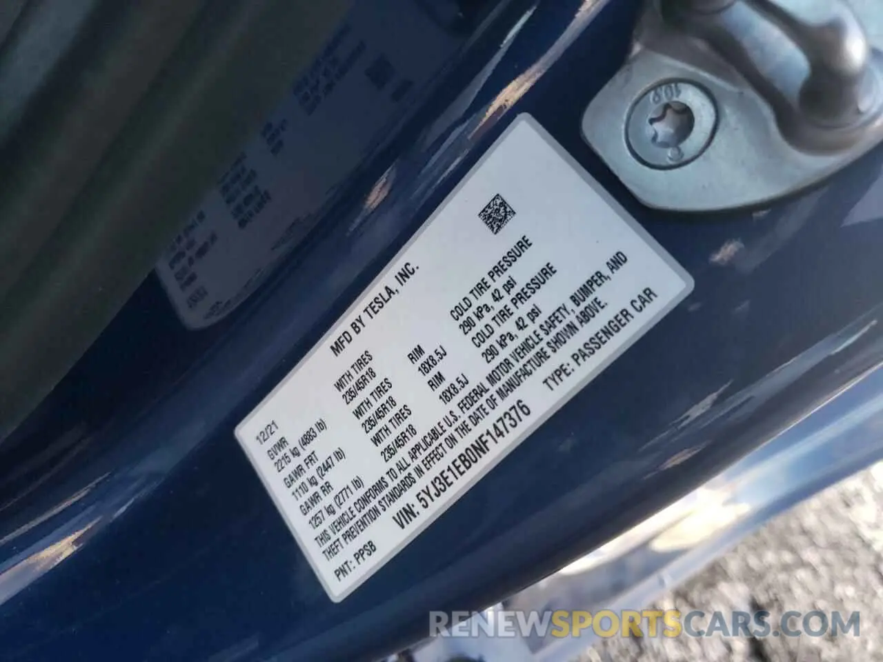15 Photograph of a damaged car 5YJ3E1EB0NF147376 TESLA MODEL 3 2022