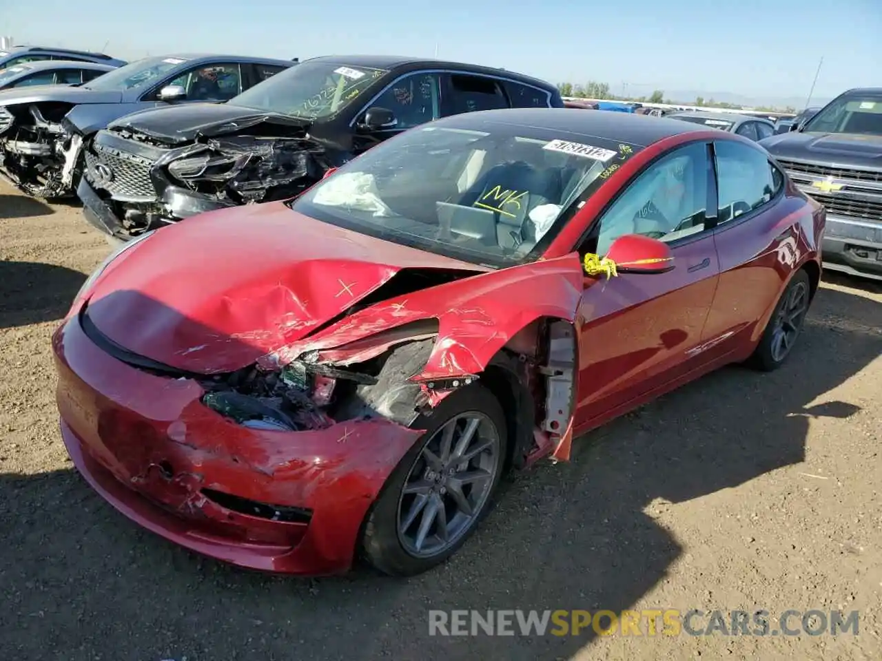 2 Photograph of a damaged car 5YJ3E1EB0NF191605 TESLA MODEL 3 2022