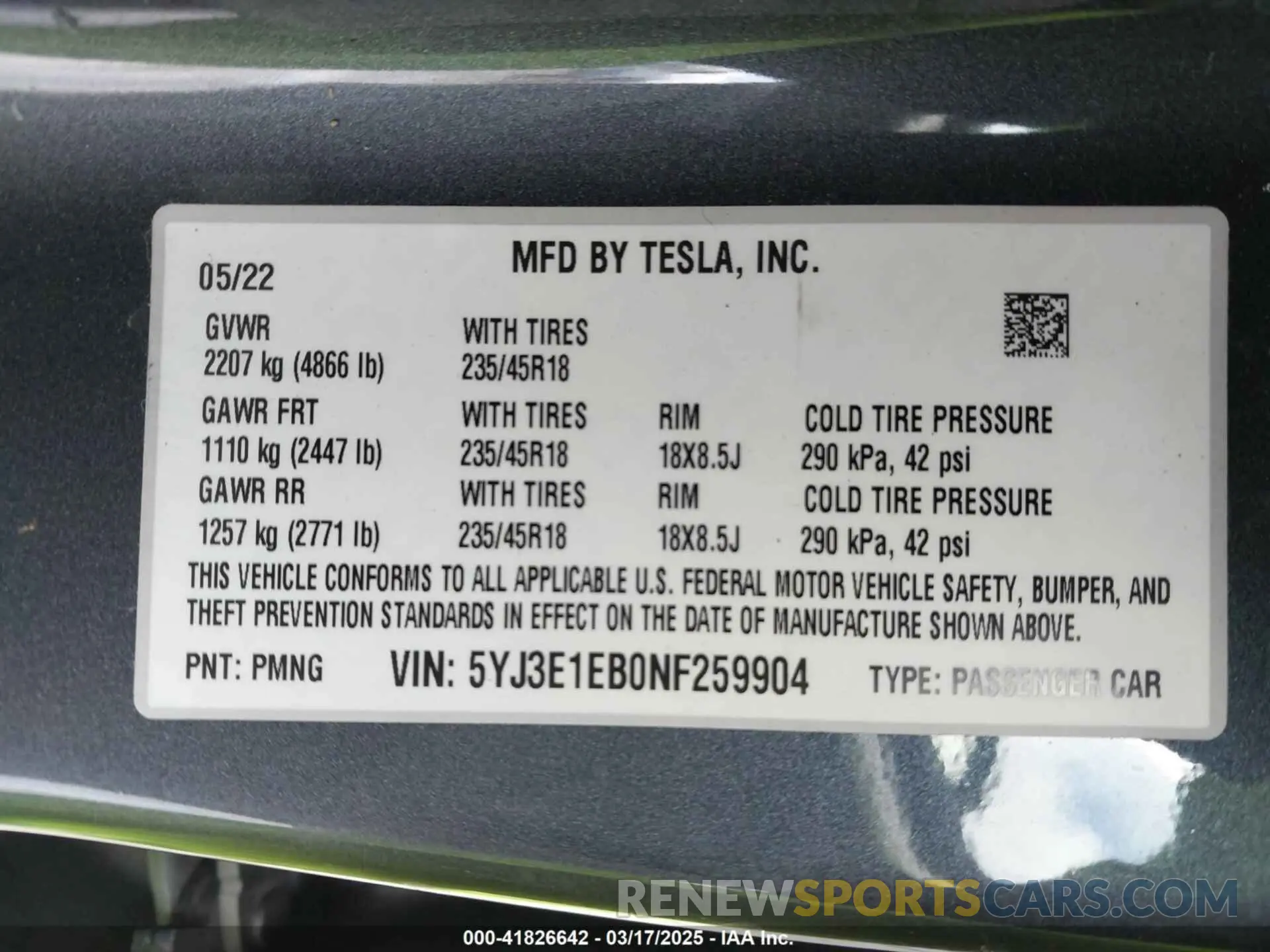 9 Photograph of a damaged car 5YJ3E1EB0NF259904 TESLA MODEL 3 2022