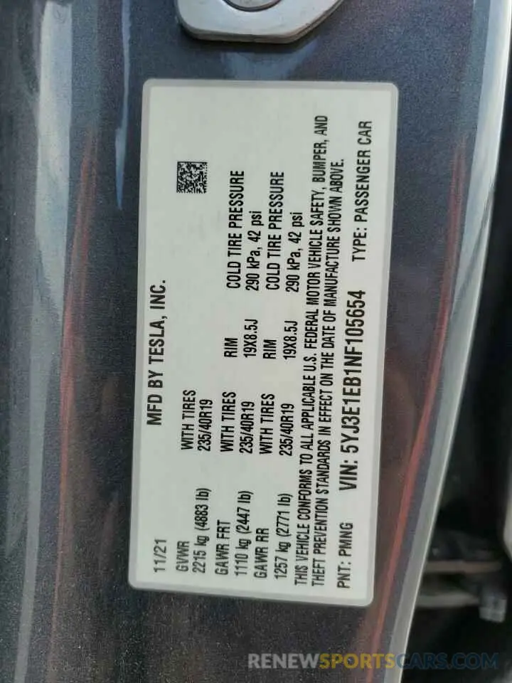12 Photograph of a damaged car 5YJ3E1EB1NF105654 TESLA MODEL 3 2022