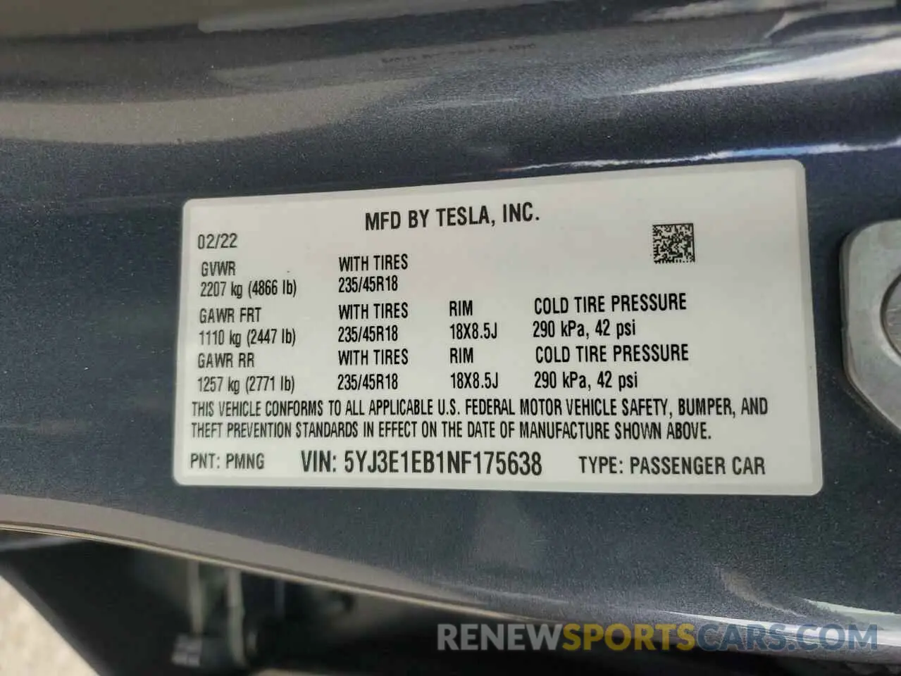 13 Photograph of a damaged car 5YJ3E1EB1NF175638 TESLA MODEL 3 2022