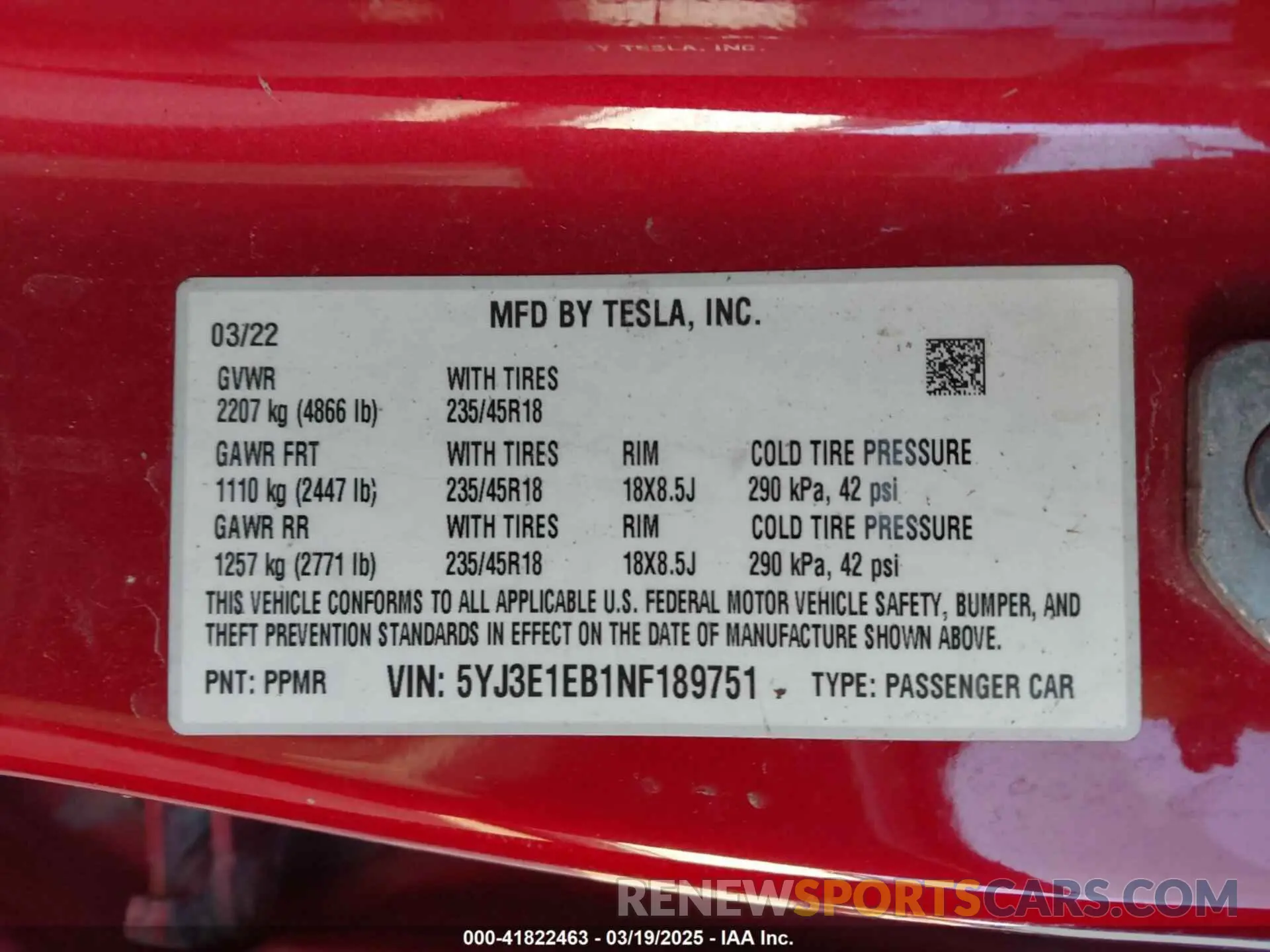 9 Photograph of a damaged car 5YJ3E1EB1NF189751 TESLA MODEL 3 2022