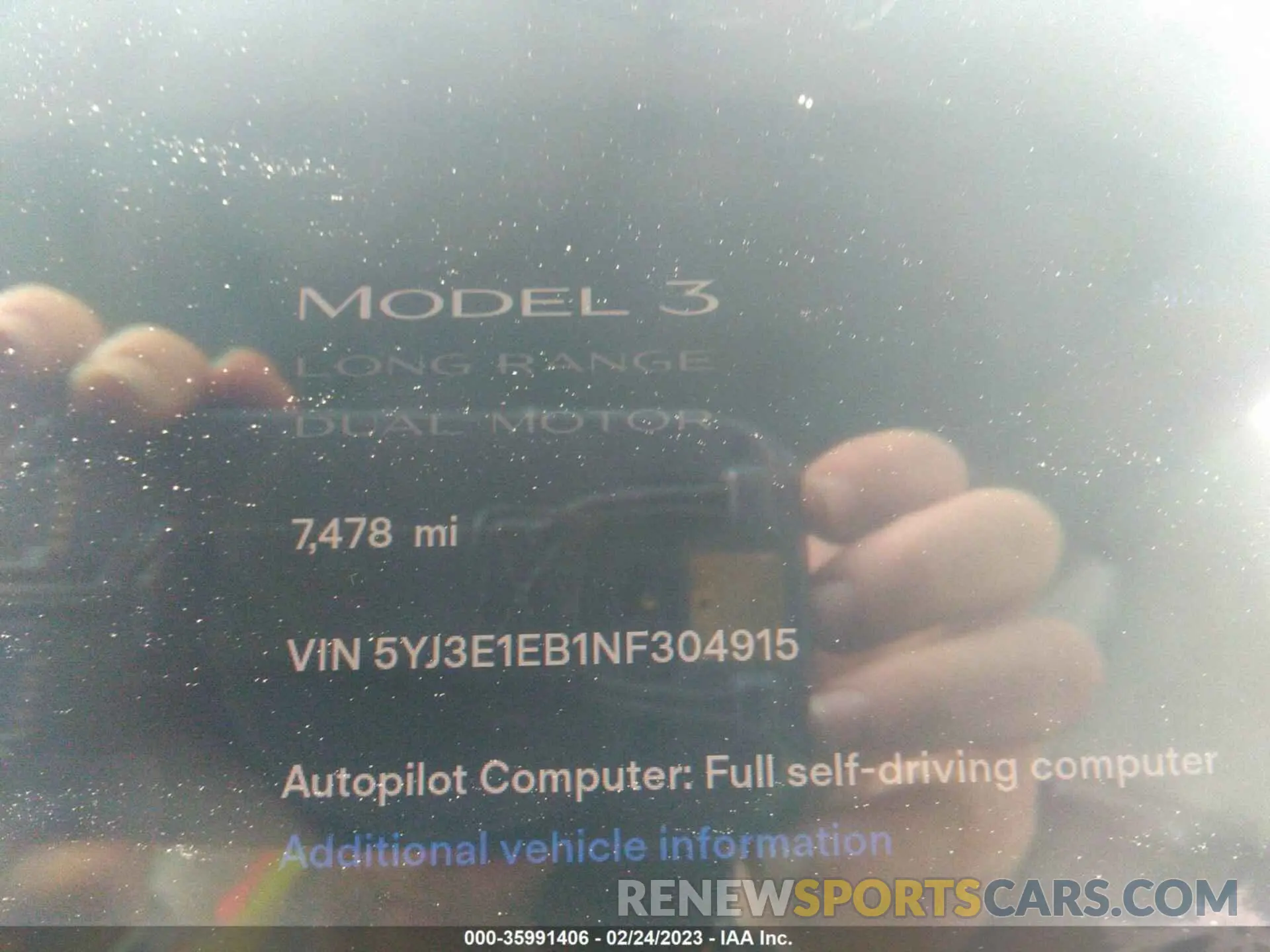 7 Photograph of a damaged car 5YJ3E1EB1NF304915 TESLA MODEL 3 2022