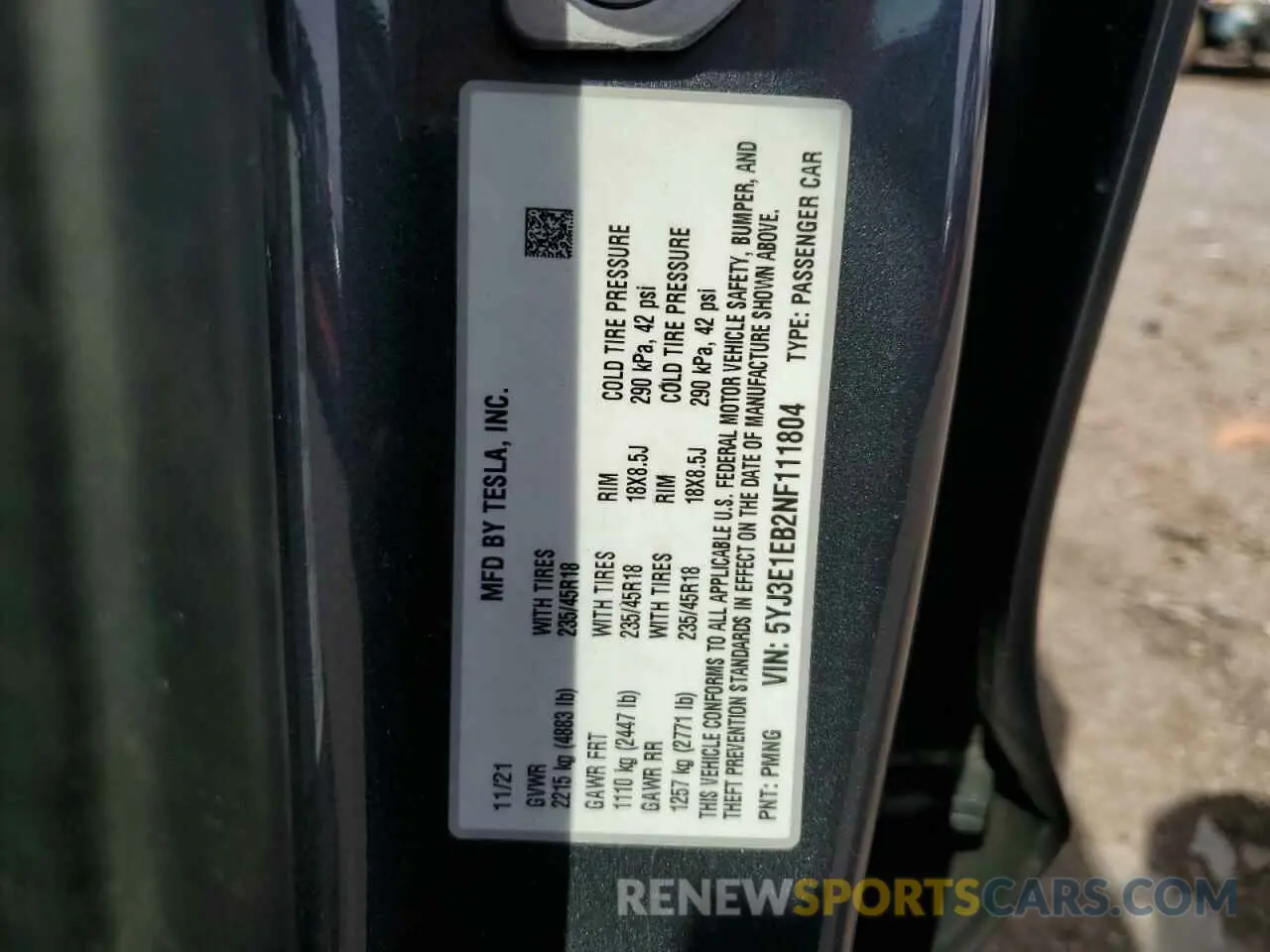 12 Photograph of a damaged car 5YJ3E1EB2NF111804 TESLA MODEL 3 2022