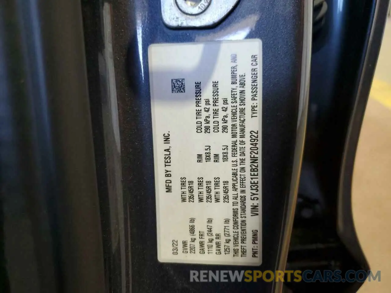 13 Photograph of a damaged car 5YJ3E1EB2NF204922 TESLA MODEL 3 2022