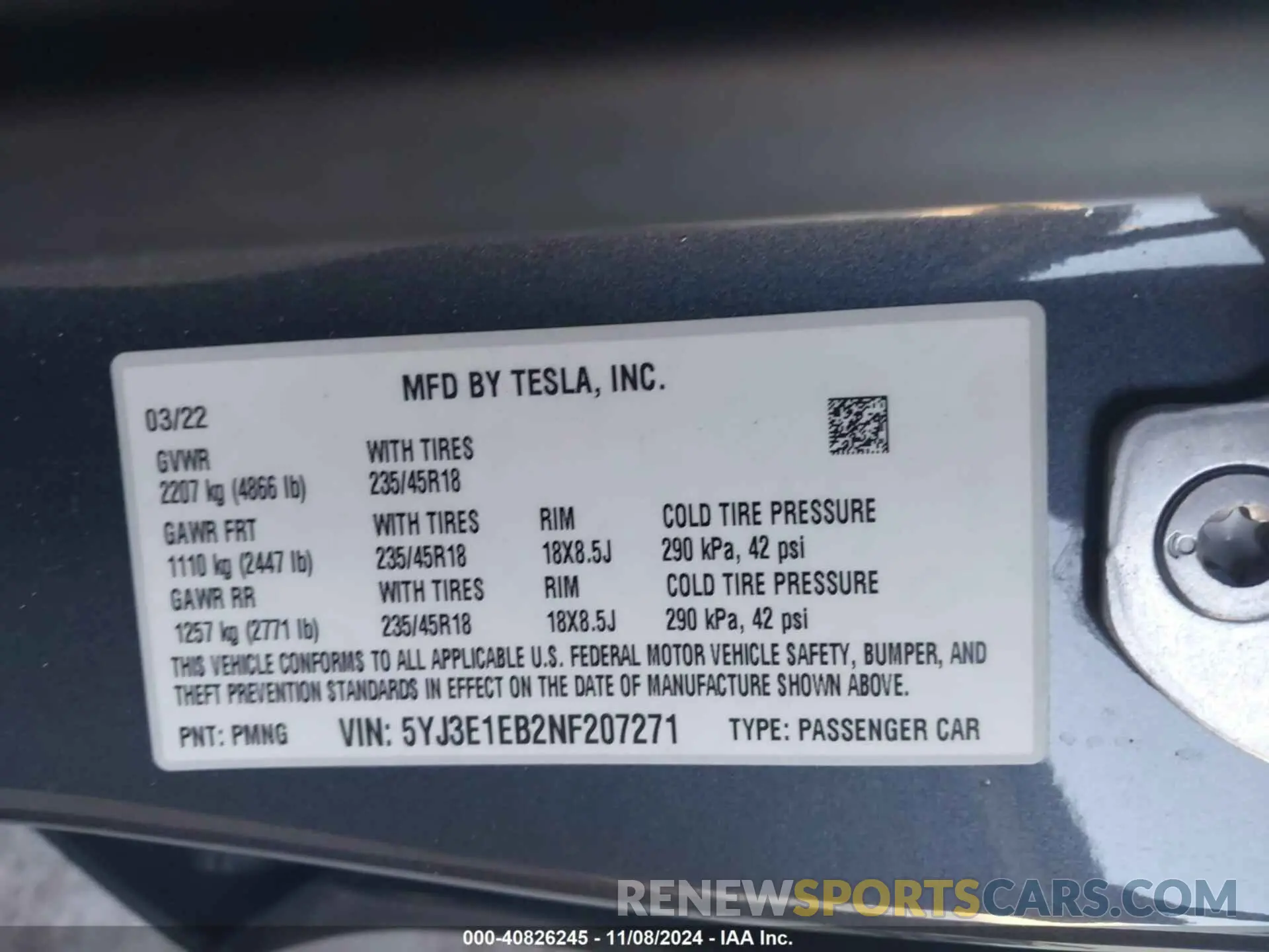 9 Photograph of a damaged car 5YJ3E1EB2NF207271 TESLA MODEL 3 2022