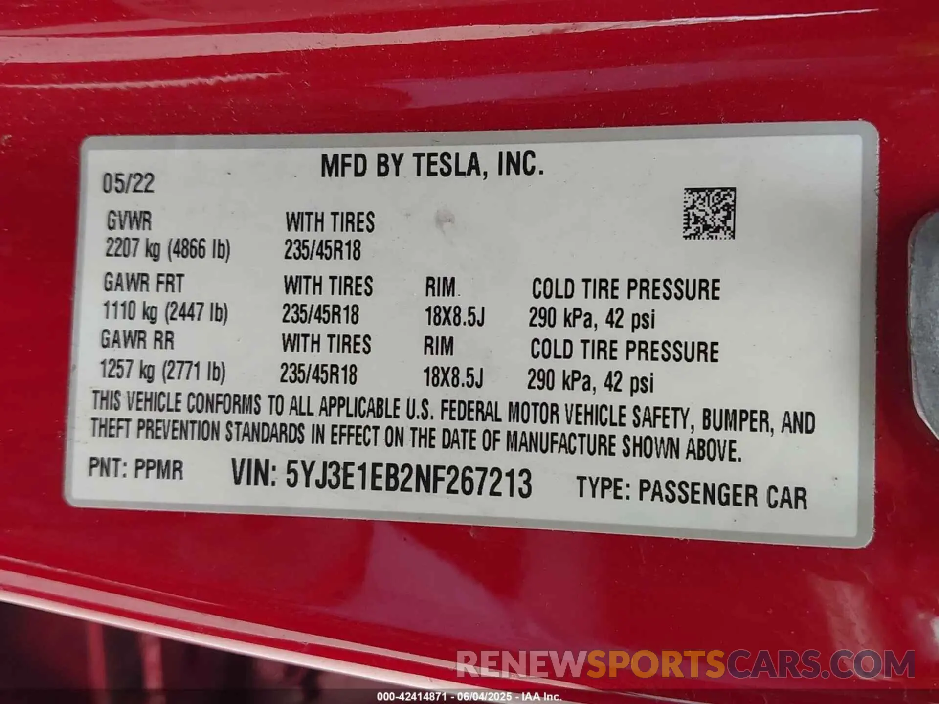 9 Photograph of a damaged car 5YJ3E1EB2NF267213 TESLA MODEL 3 2022