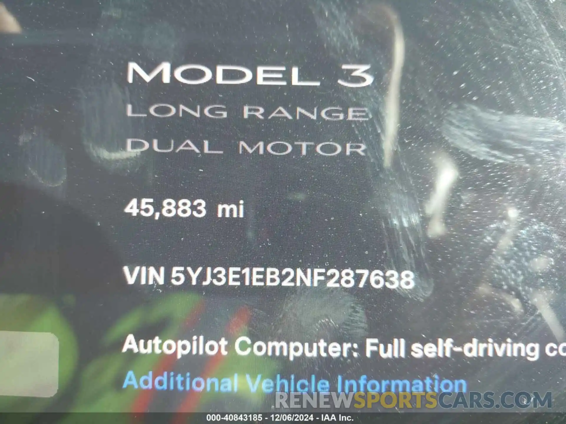 15 Photograph of a damaged car 5YJ3E1EB2NF287638 TESLA MODEL 3 2022