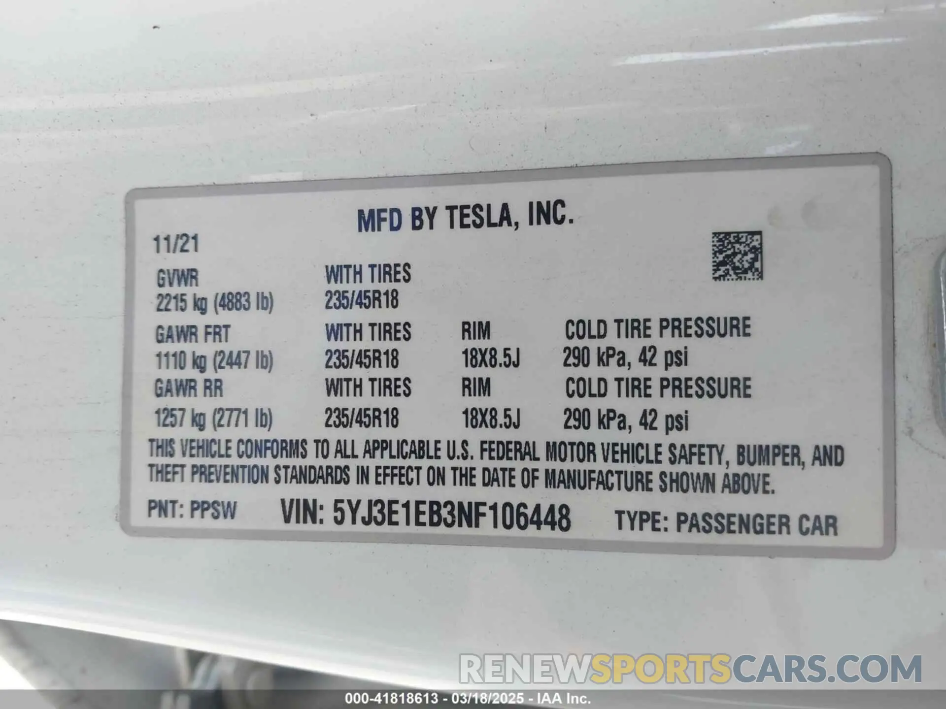9 Photograph of a damaged car 5YJ3E1EB3NF106448 TESLA MODEL 3 2022