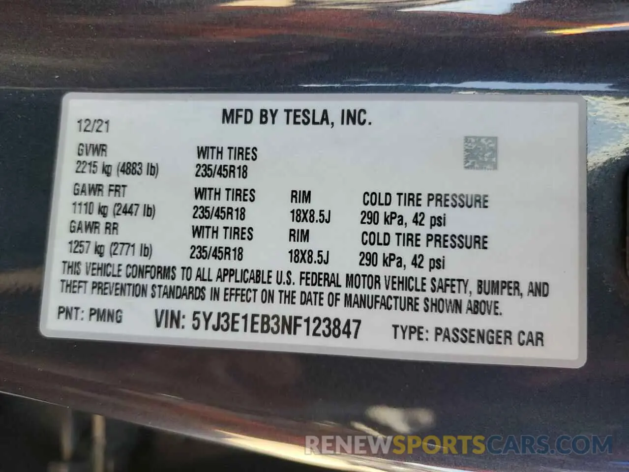13 Photograph of a damaged car 5YJ3E1EB3NF123847 TESLA MODEL 3 2022